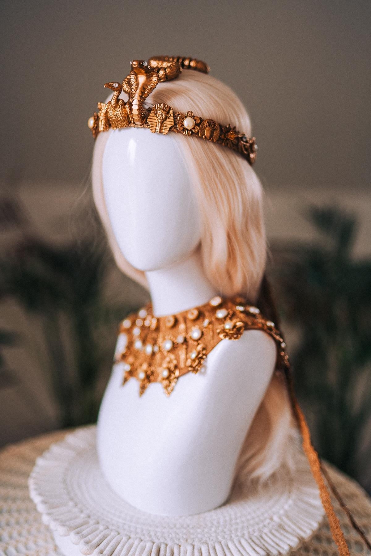 Cleopatra Serpent Crown Gold Egyptian Goddess Headpiece
