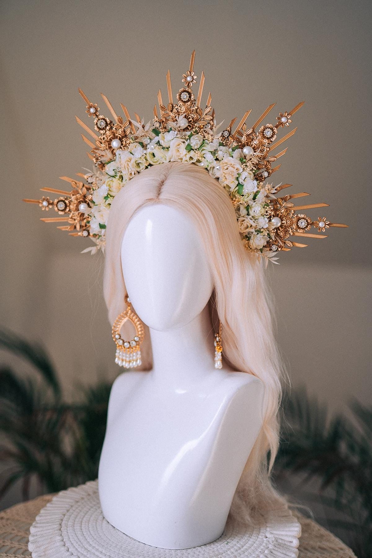 Golden Floral Pearl Goddess Earrings