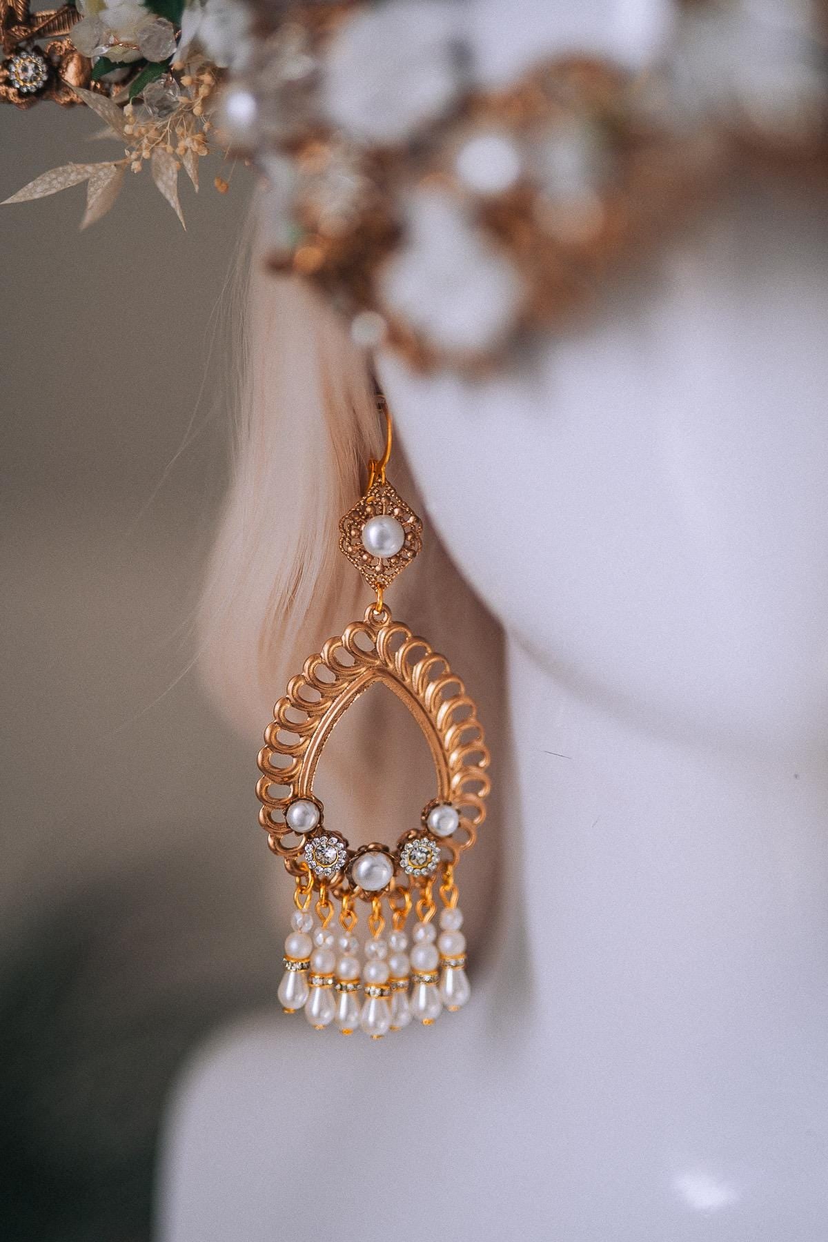 Golden Floral Goddess Masquerade Mask Pearl Crown Inspired