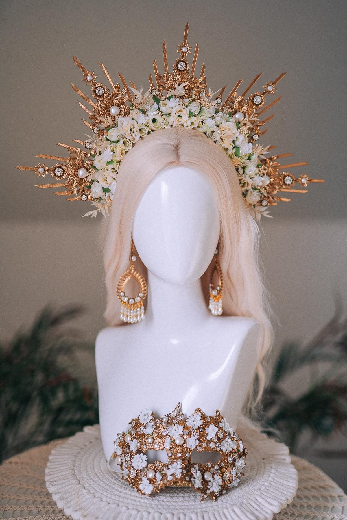Golden Floral Pearl Goddess Earrings