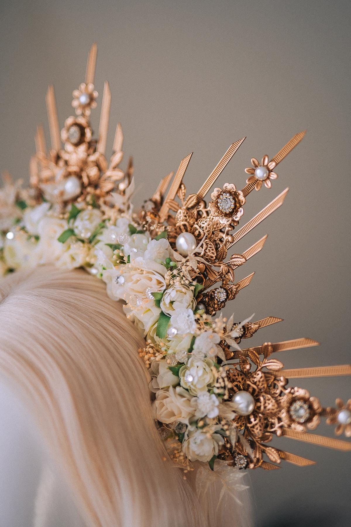 Golden Floral Pearl Goddess Earrings