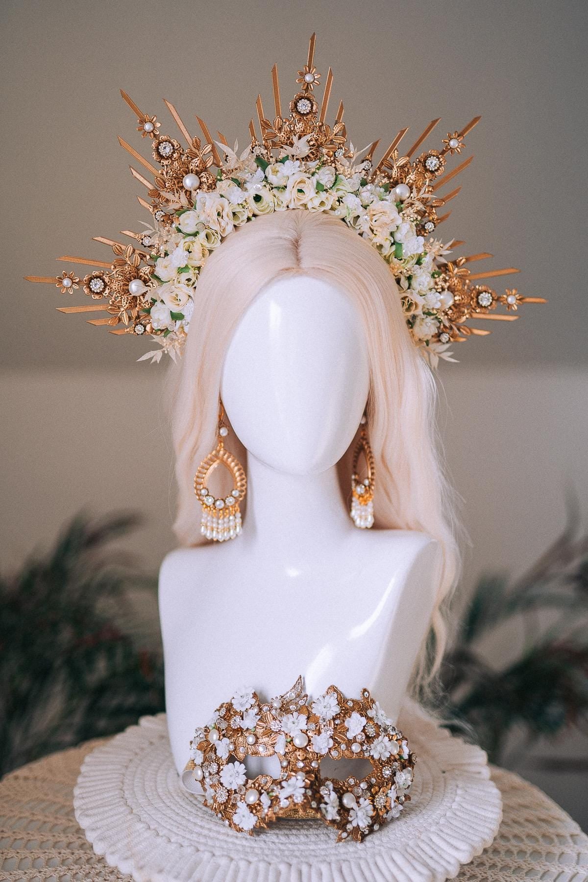 Golden Floral Pearl Goddess Earrings