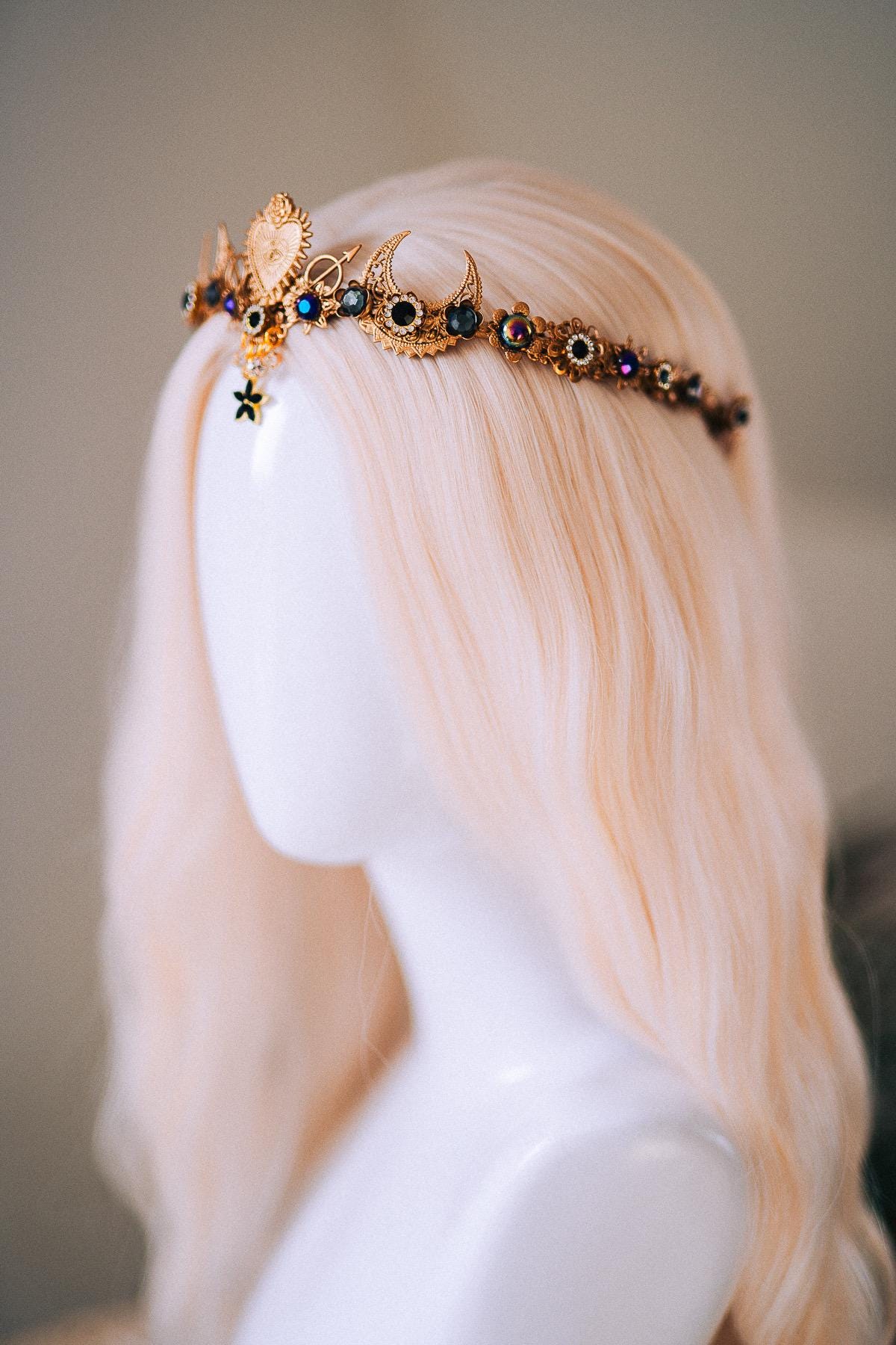 Sagittarius Zodiac Halo Crown Gold Celestial Astrology Goddess Headpiece