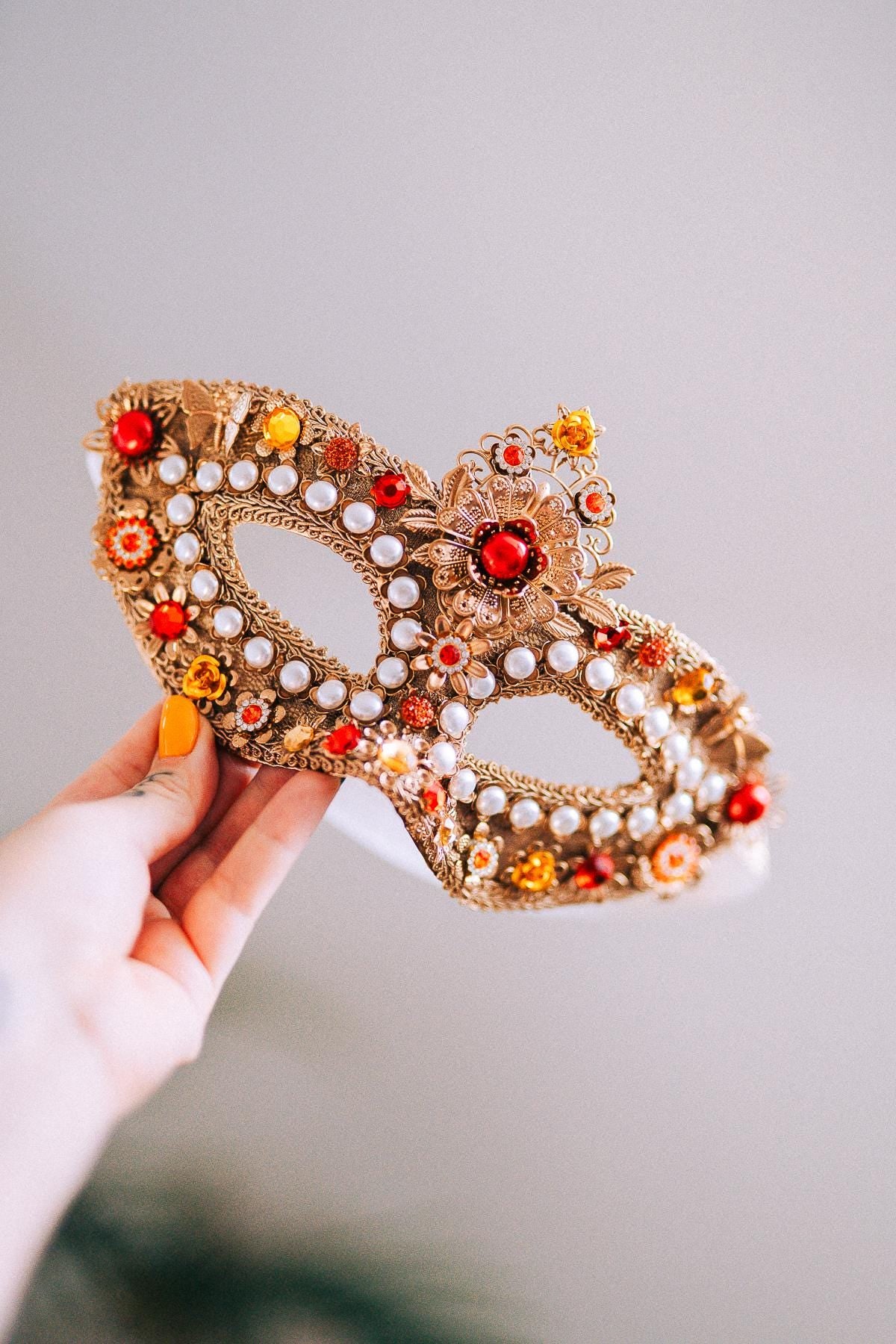 Golden Pearl Floral Masquerade Mask