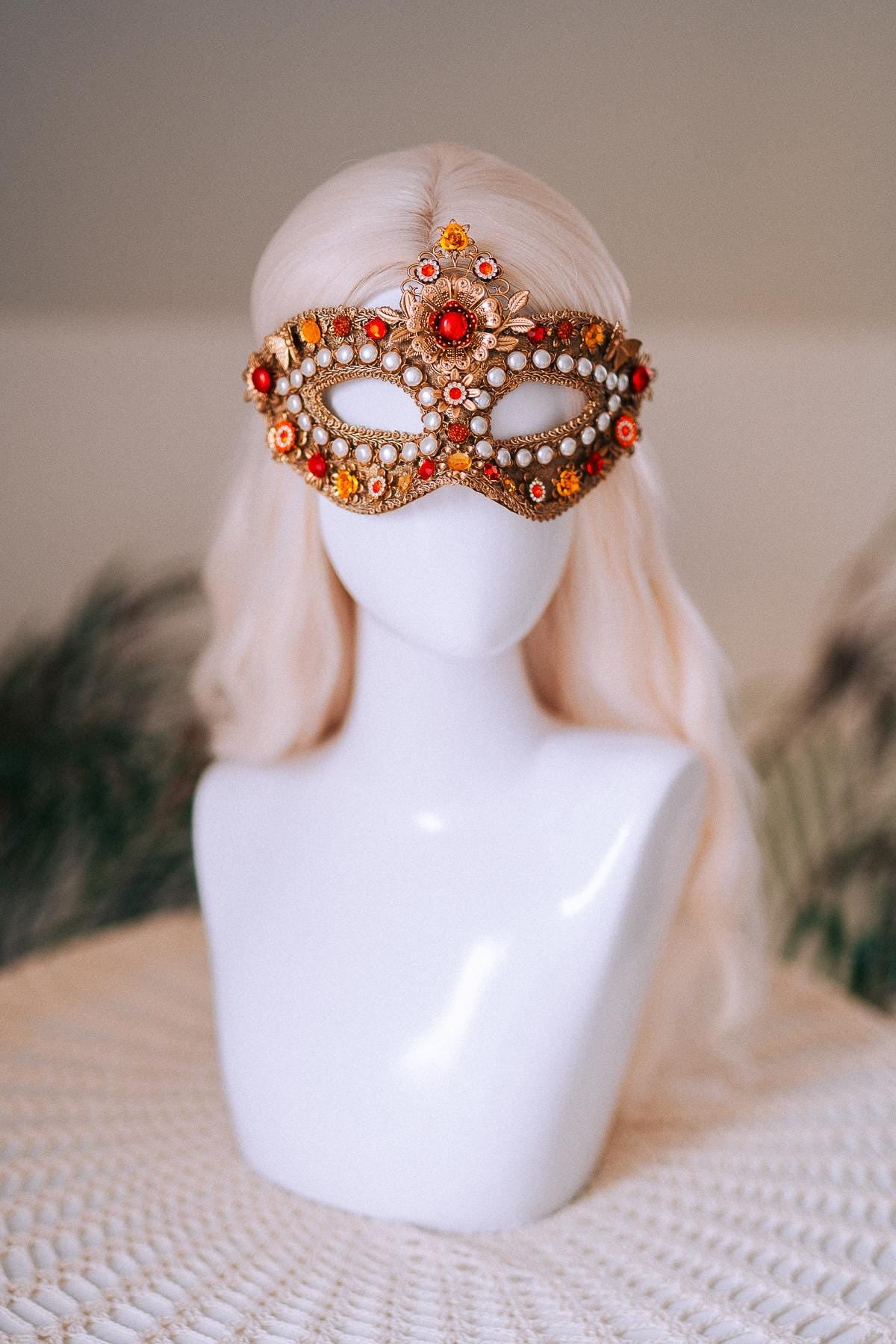 Golden Pearl Floral Masquerade Mask