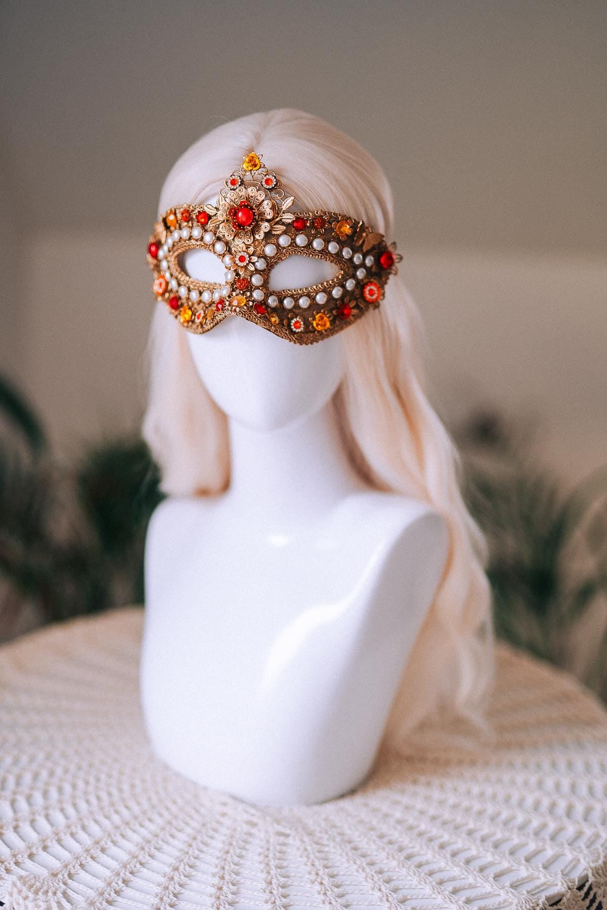 Golden Pearl Floral Masquerade Mask
