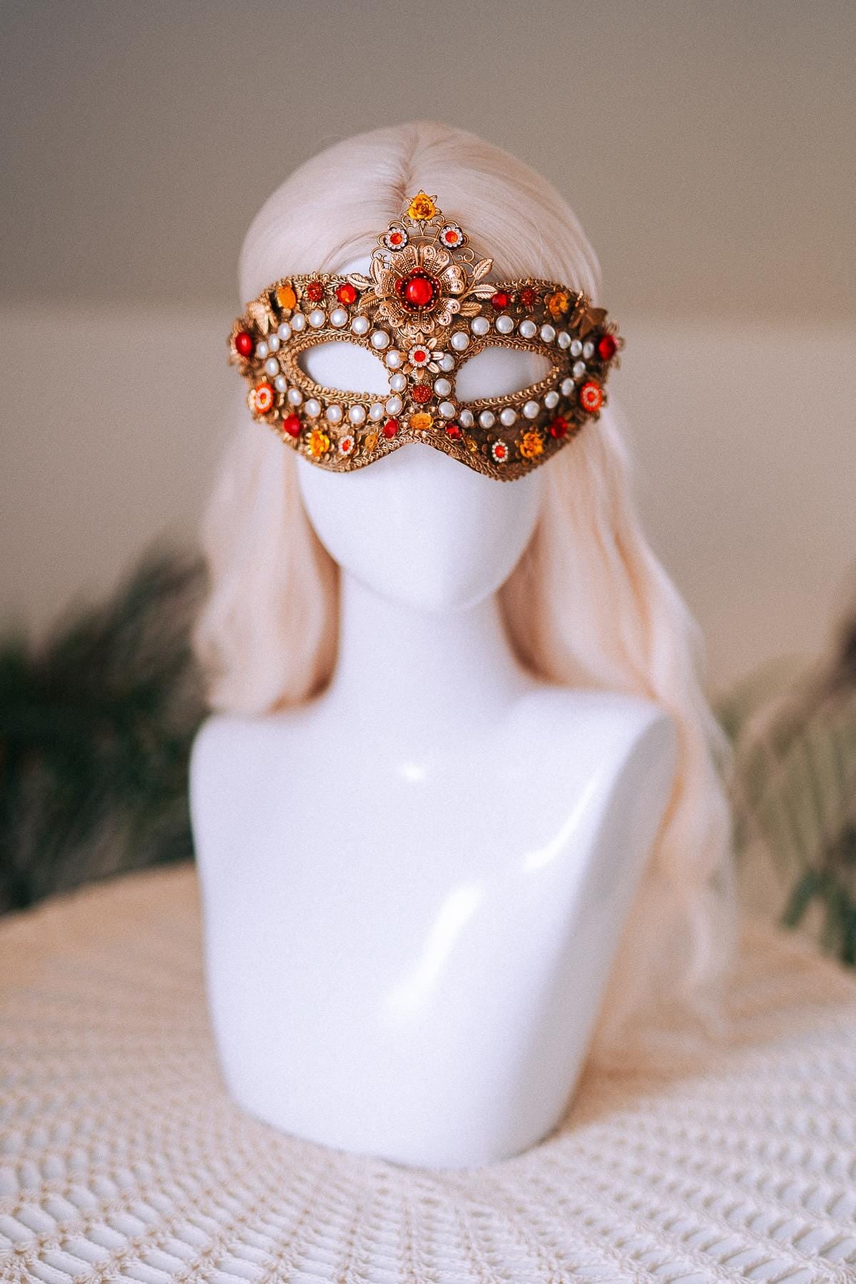 Golden Pearl Floral Masquerade Mask