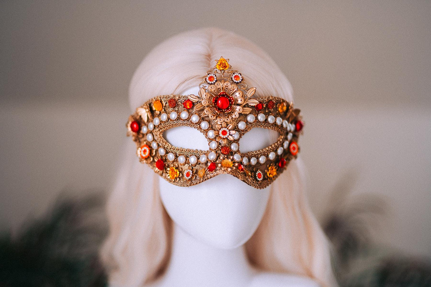 Golden Pearl Floral Masquerade Mask