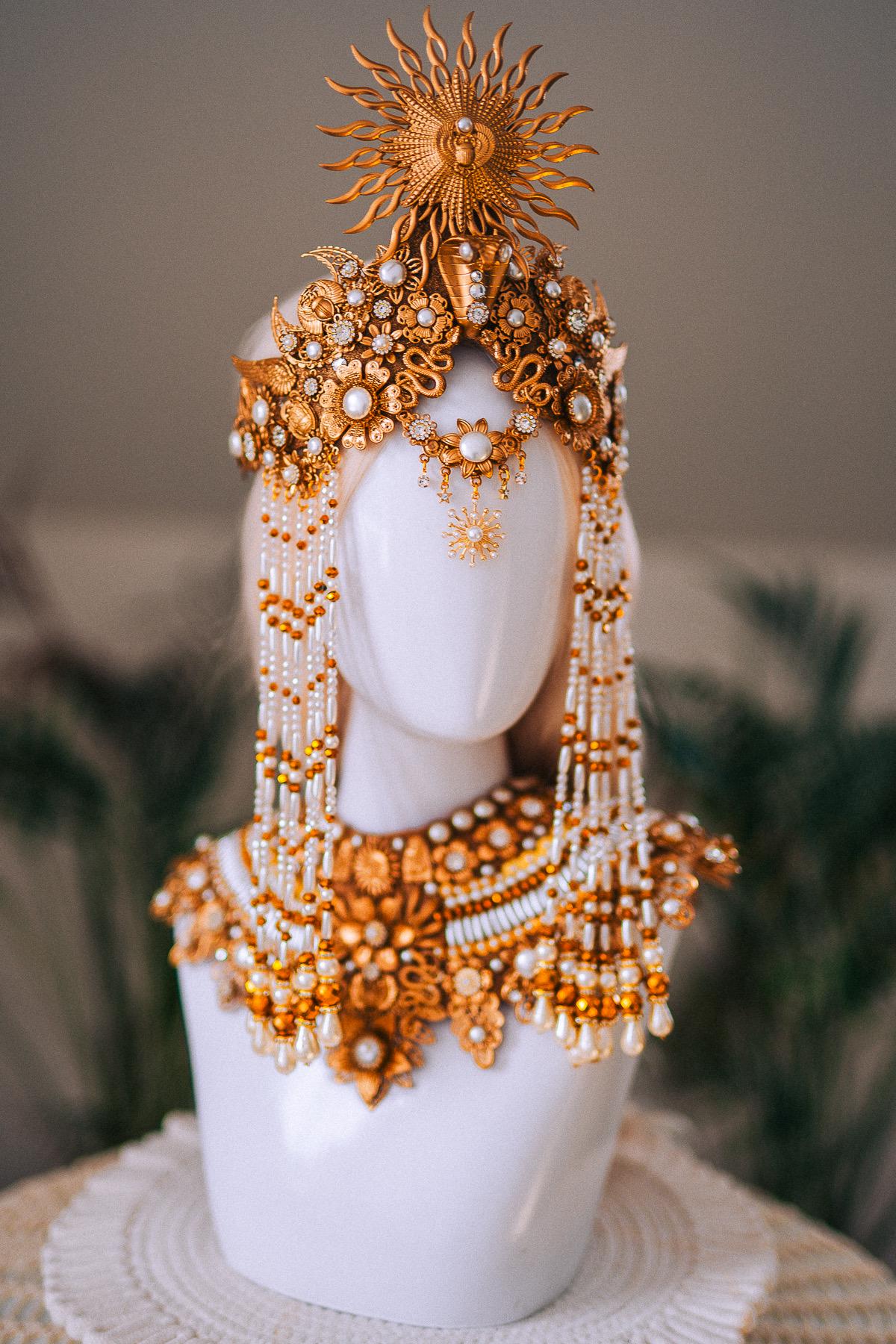 Cleopatra Sun Necklace Golden Egyptian Goddess Statement Jewelry