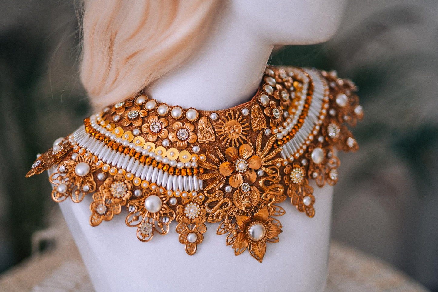 Cleopatra Sun Necklace Golden Egyptian Goddess Statement Jewelry