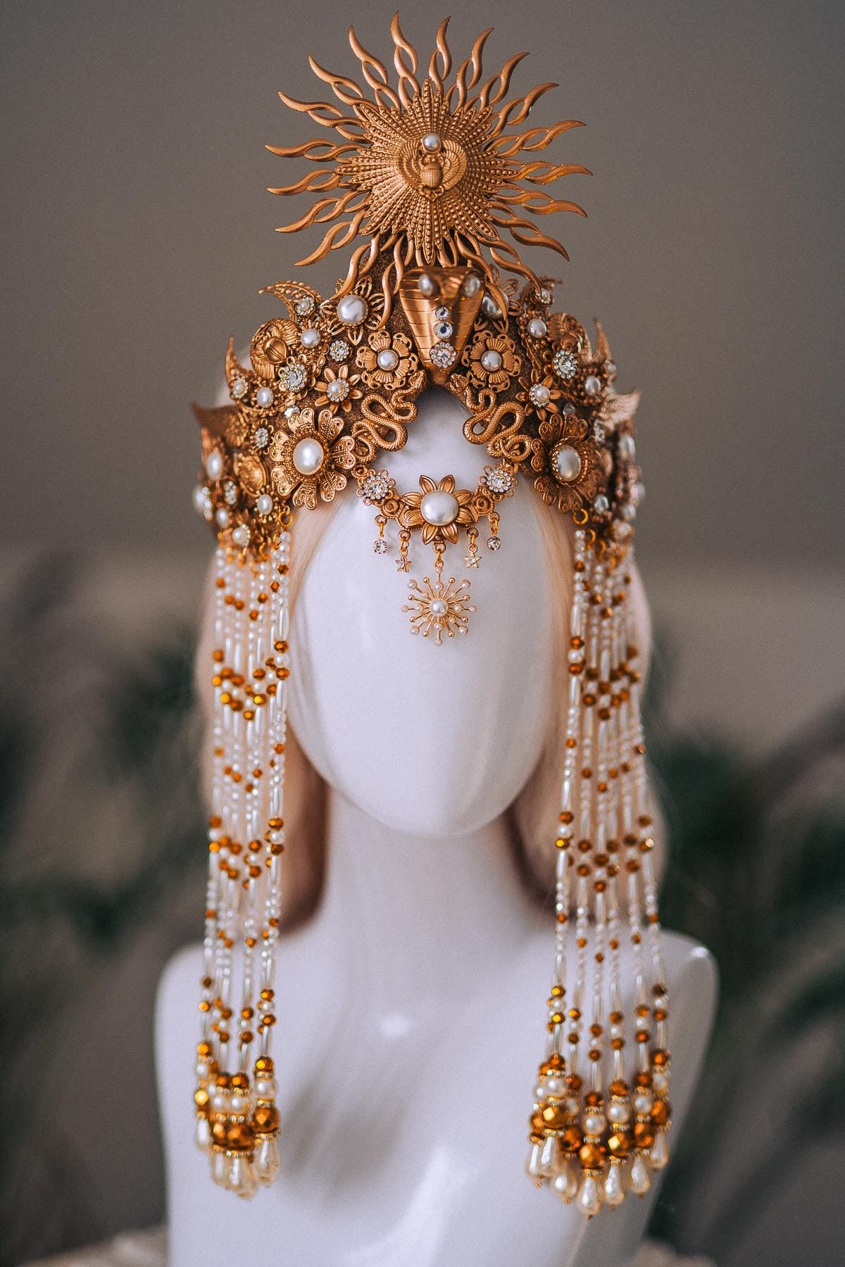 Cleopatra Sun Necklace Golden Egyptian Goddess Statement Jewelry