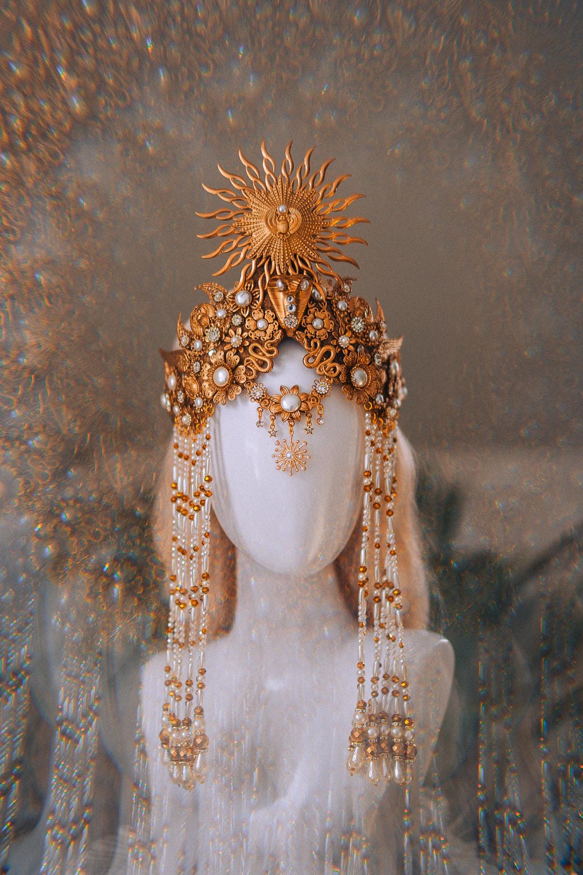 Cleopatra Sun Necklace Golden Egyptian Goddess Statement Jewelry