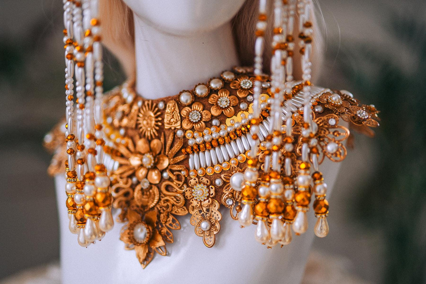 Cleopatra Sun Necklace Golden Egyptian Goddess Statement Jewelry