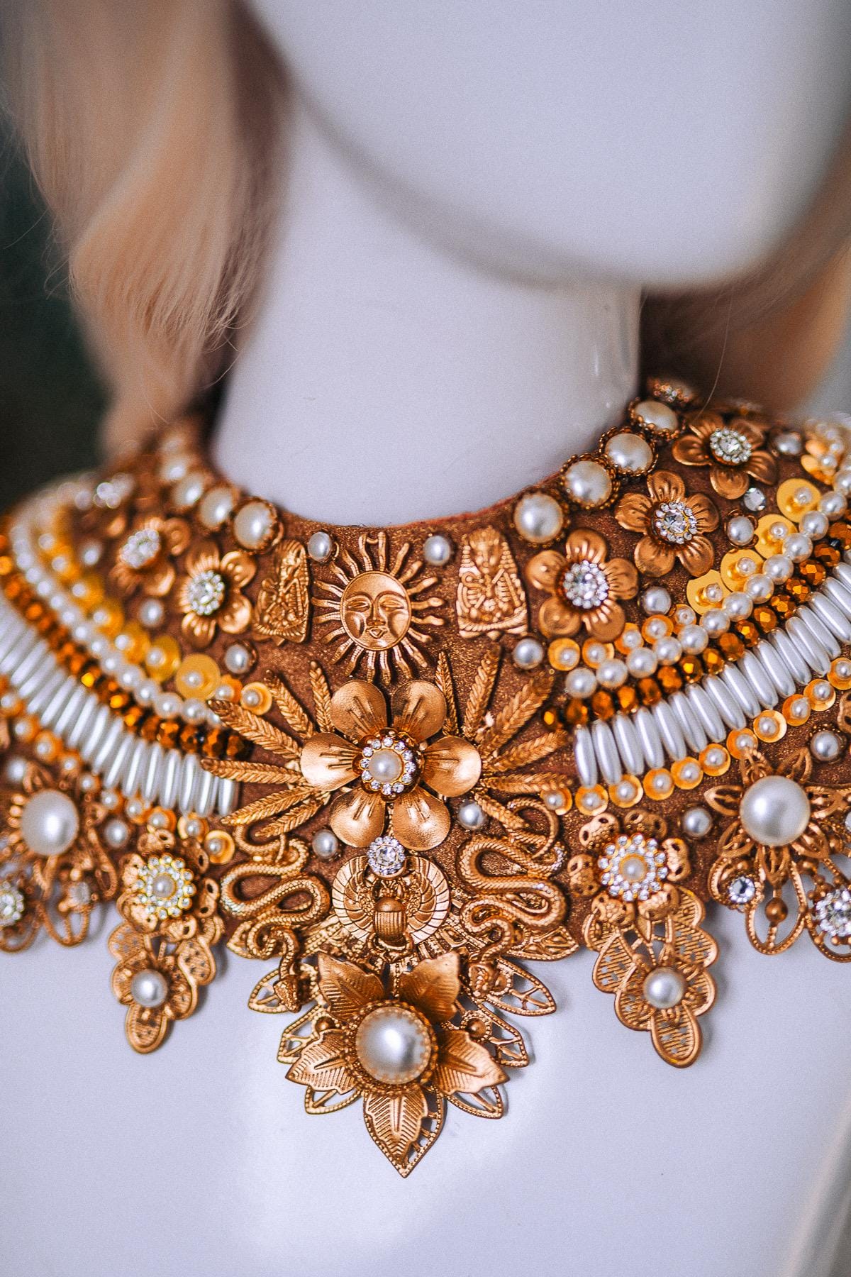 Cleopatra Sun Necklace Golden Egyptian Goddess Statement Jewelry