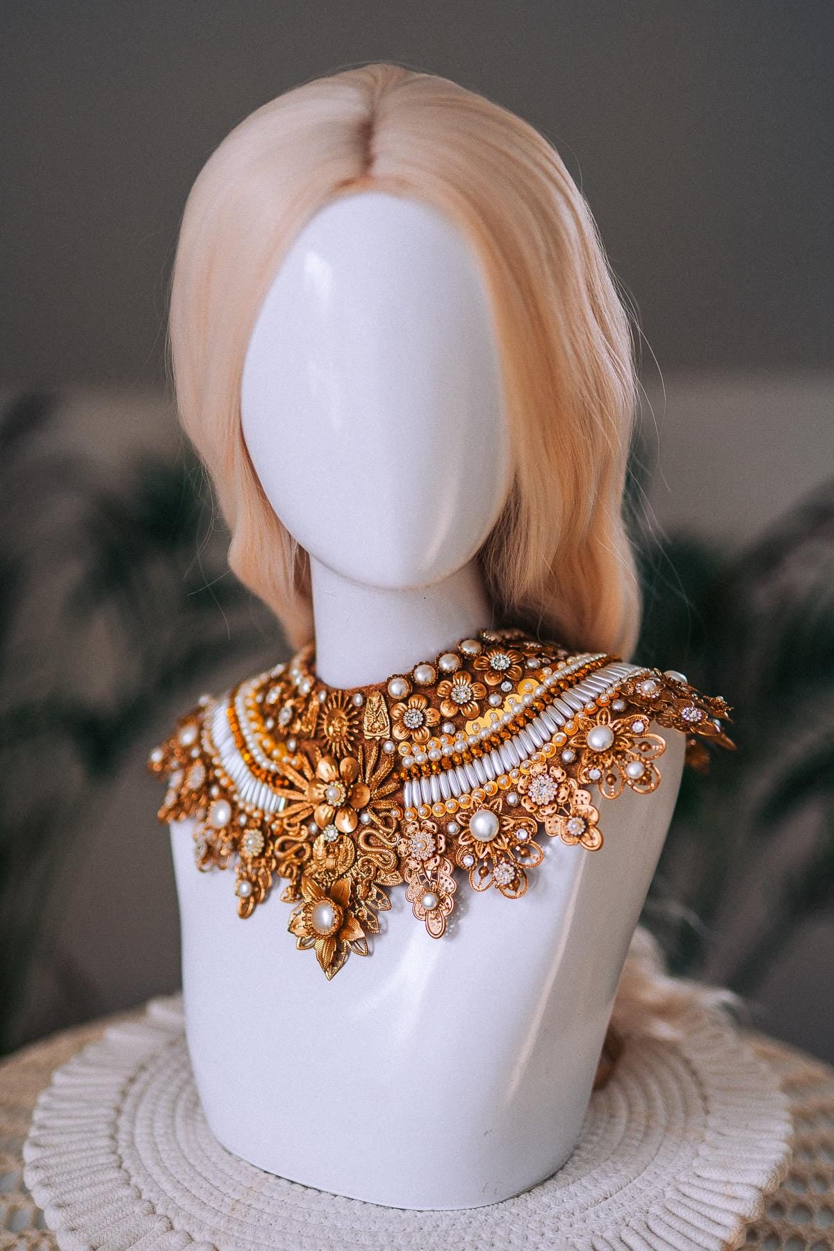 Cleopatra Sun Necklace Golden Egyptian Goddess Statement Jewelry