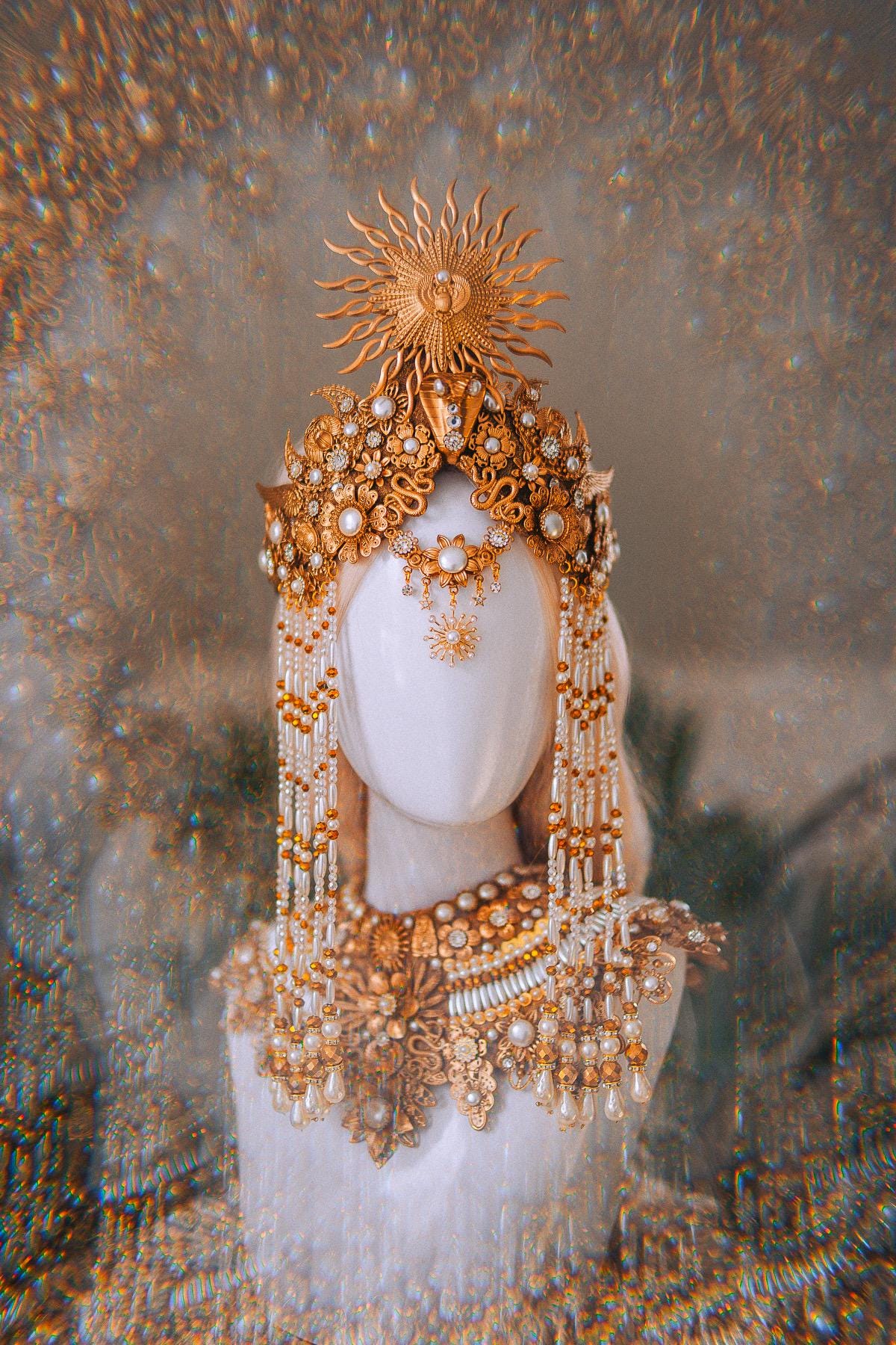 Cleopatra Sun Necklace Golden Egyptian Goddess Statement Jewelry