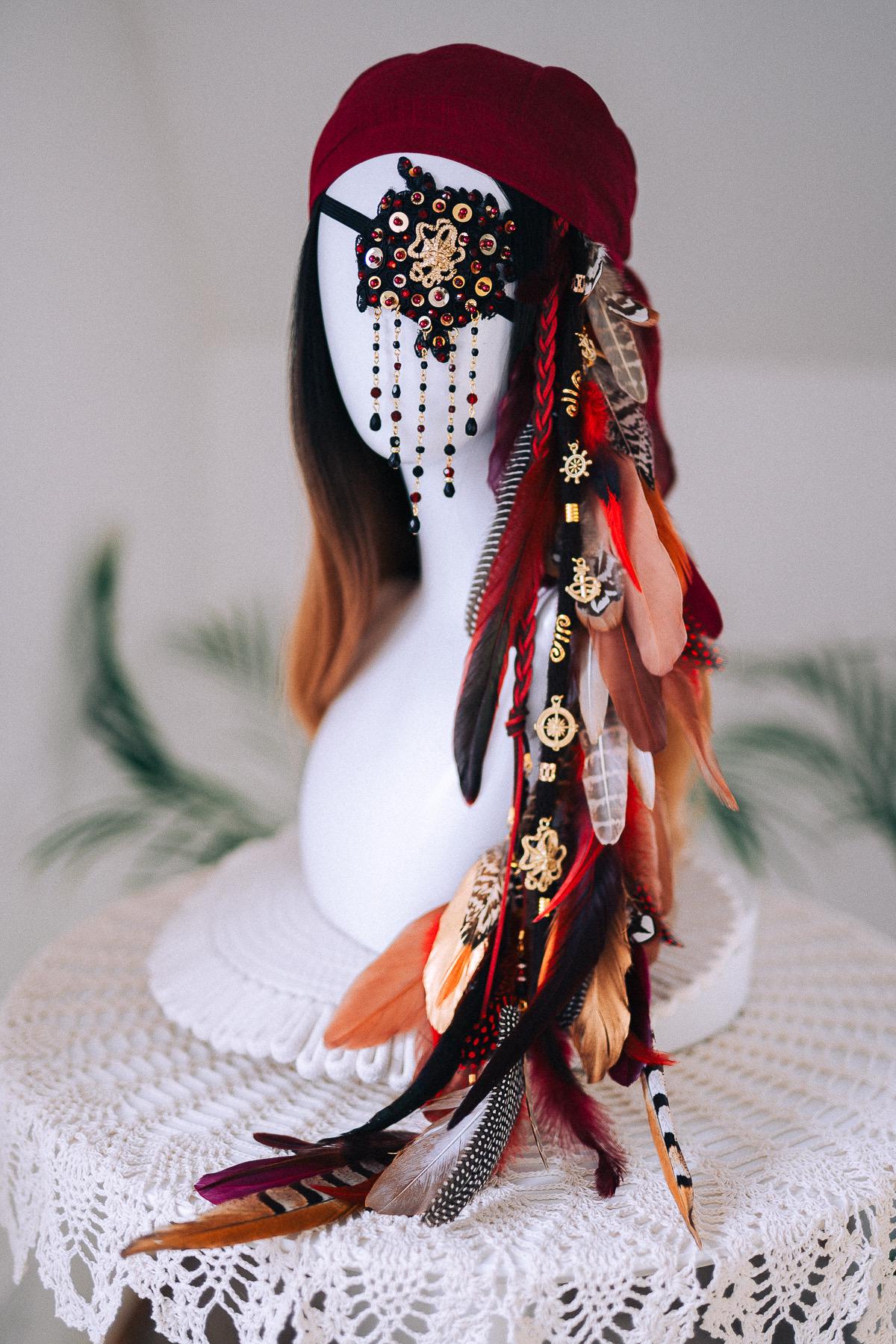 Pirate Feather Hair Clip Burgundy Nautical Costume Accessory