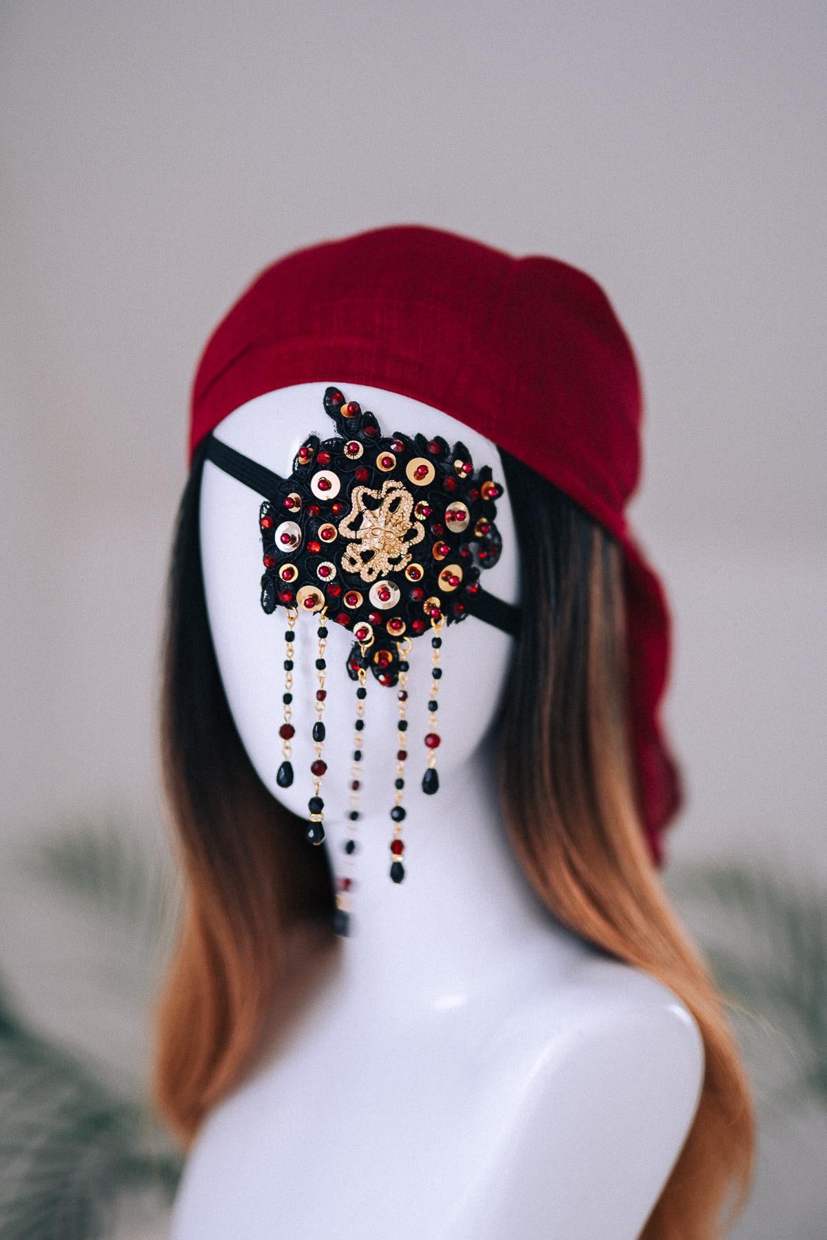 Pirate Feather Hair Clip Burgundy Nautical Costume Accessory