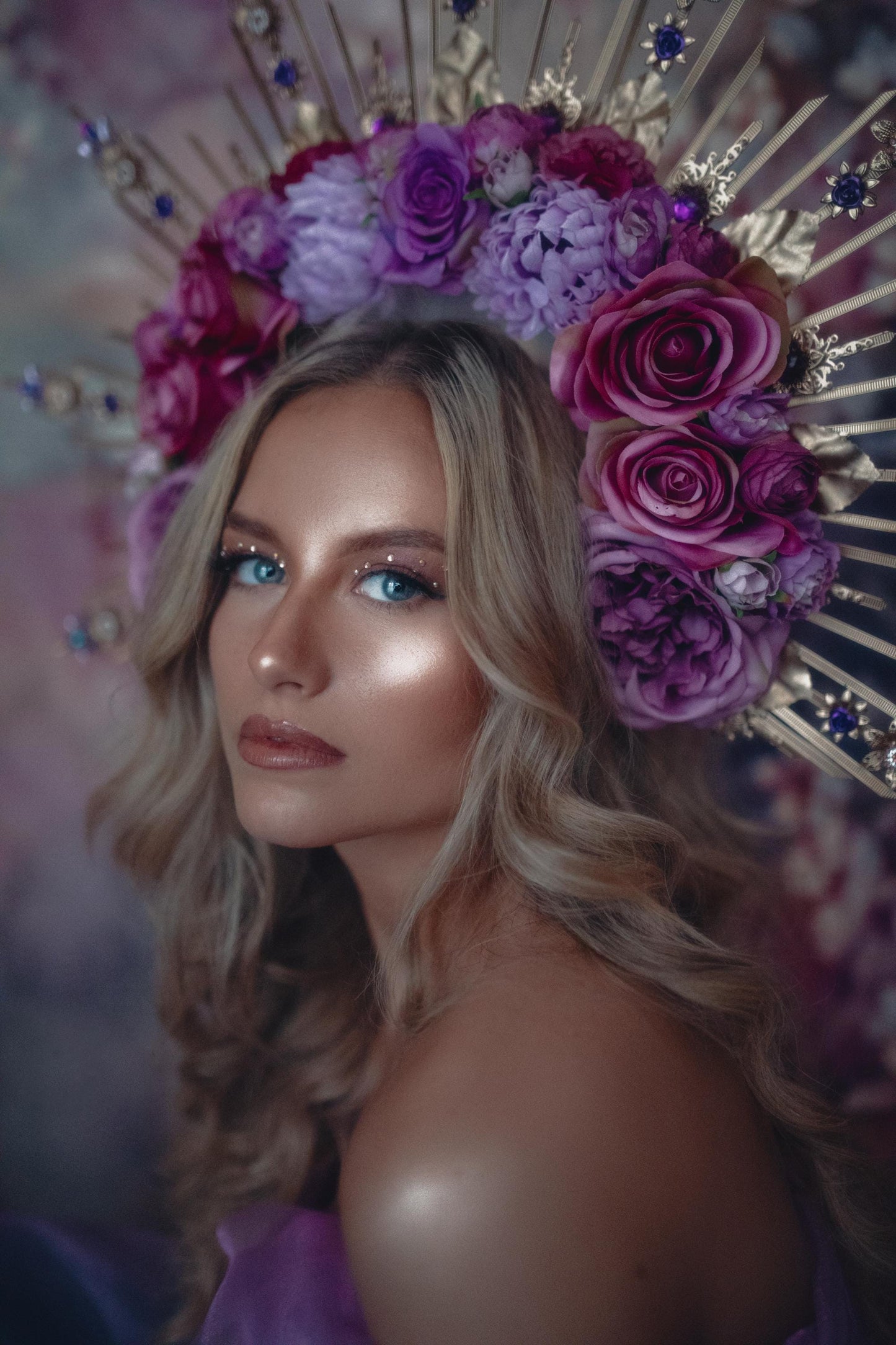 Purple Floral Halo Crown Goddess Maternity Photoshoot Headpiece