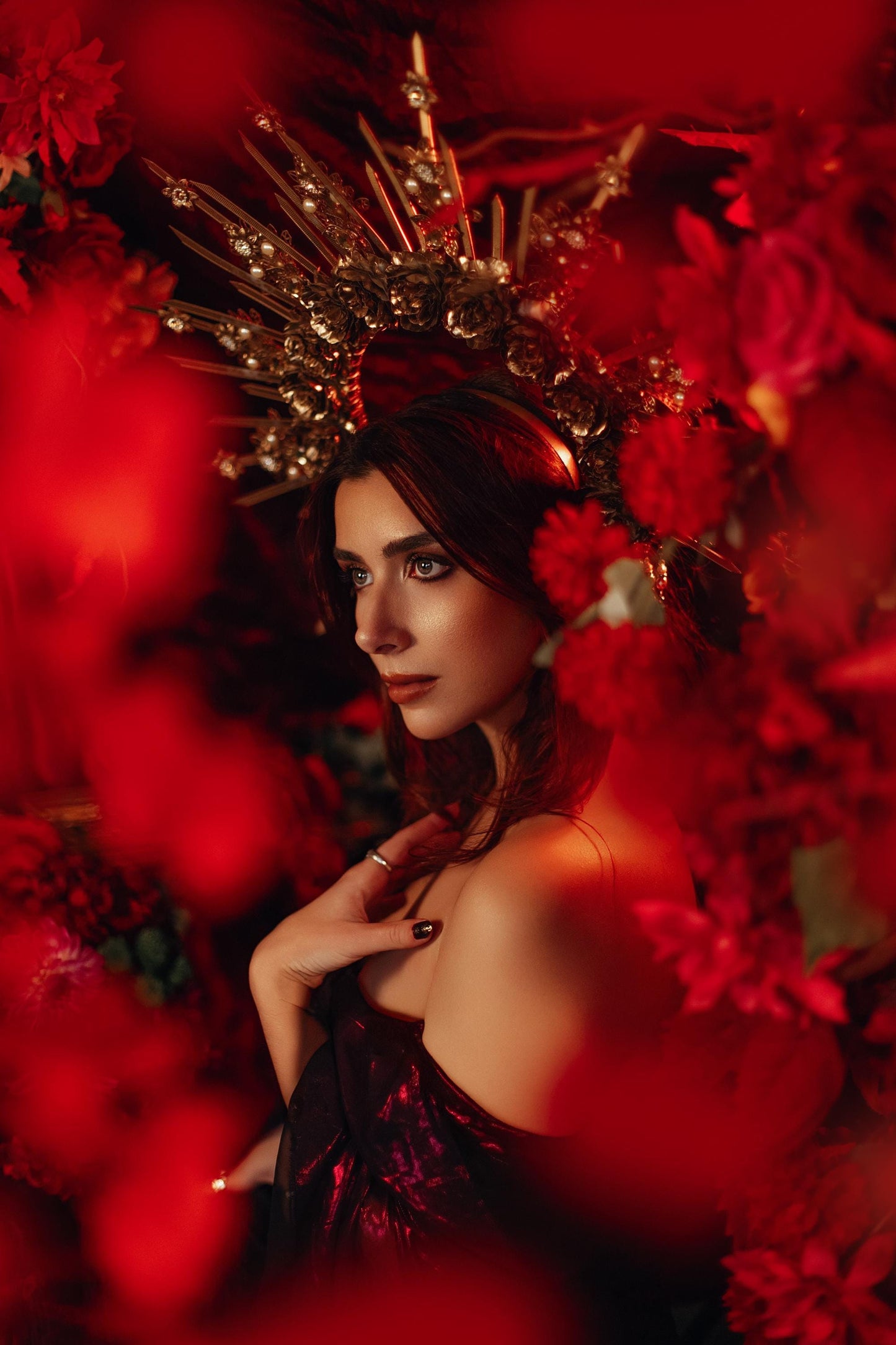 Golden Rose Halo Crown - Solar Goddess Headpiece