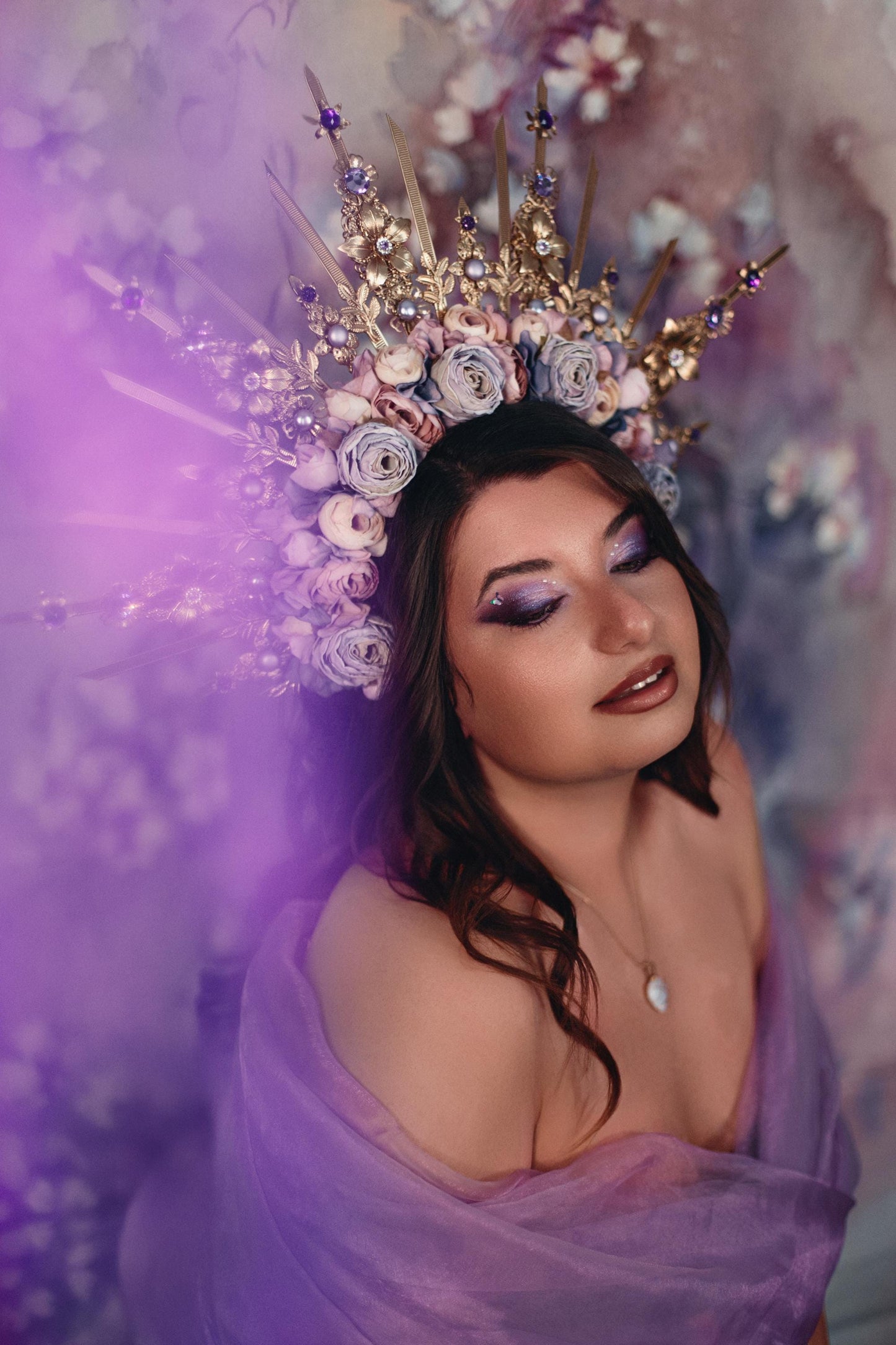 Amethyst Blossom Celestial Halo Crown