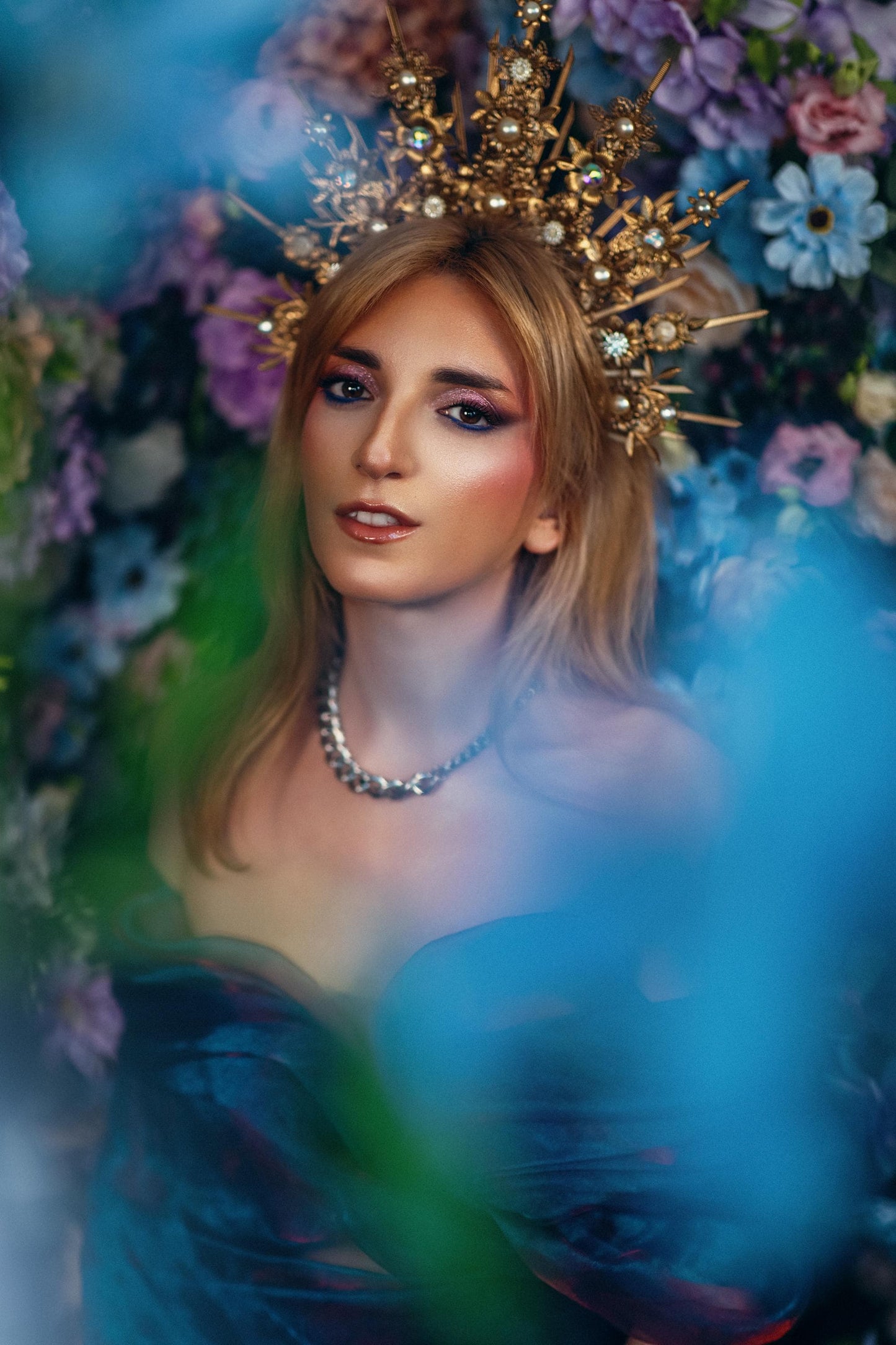 Baroque Floral Masquerade Halo Crown Golden Goddess Headpiece