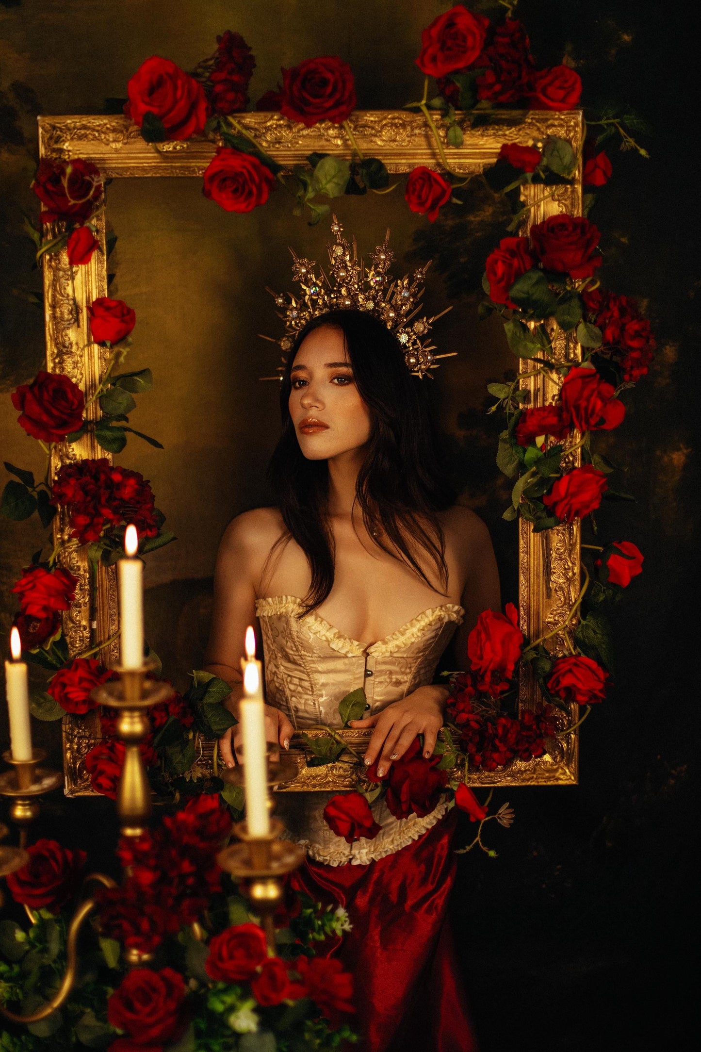 Baroque Floral Masquerade Halo Crown Golden Goddess Headpiece