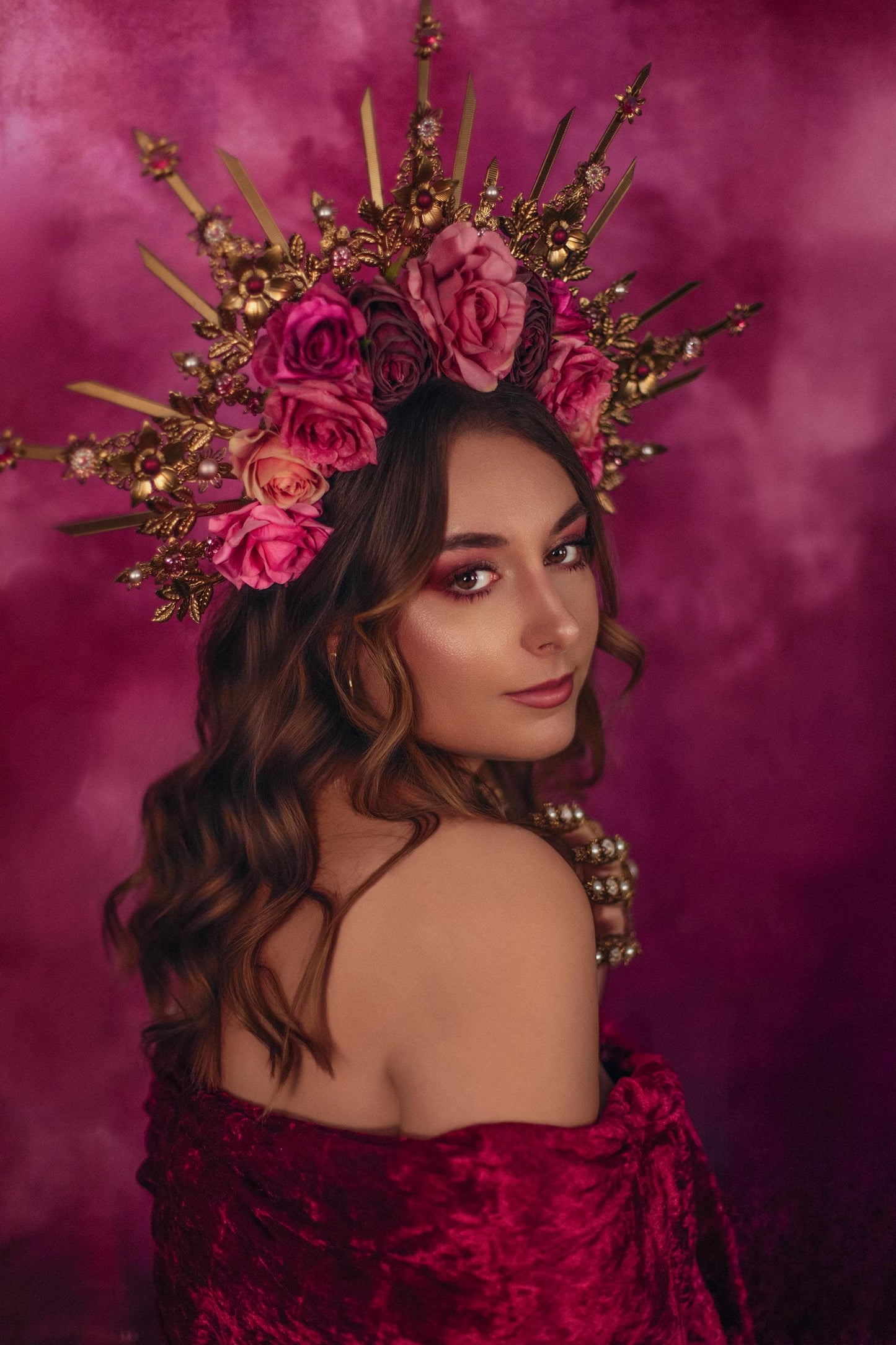 Rose Radiance Halo Crown With Gold Spikes