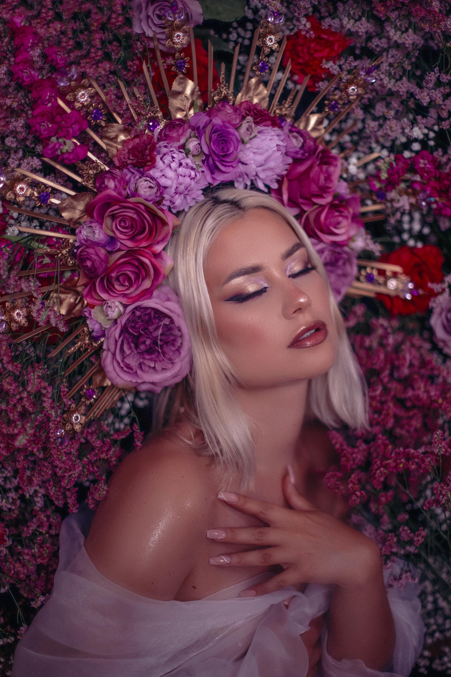 Purple Floral Halo Crown Goddess Maternity Photoshoot Headpiece