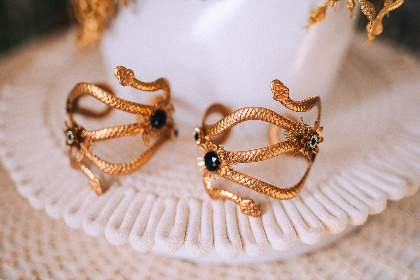 Cleopatra Black Pearl Serpent Arm Cuffs Egyptian Goddess Jewelry