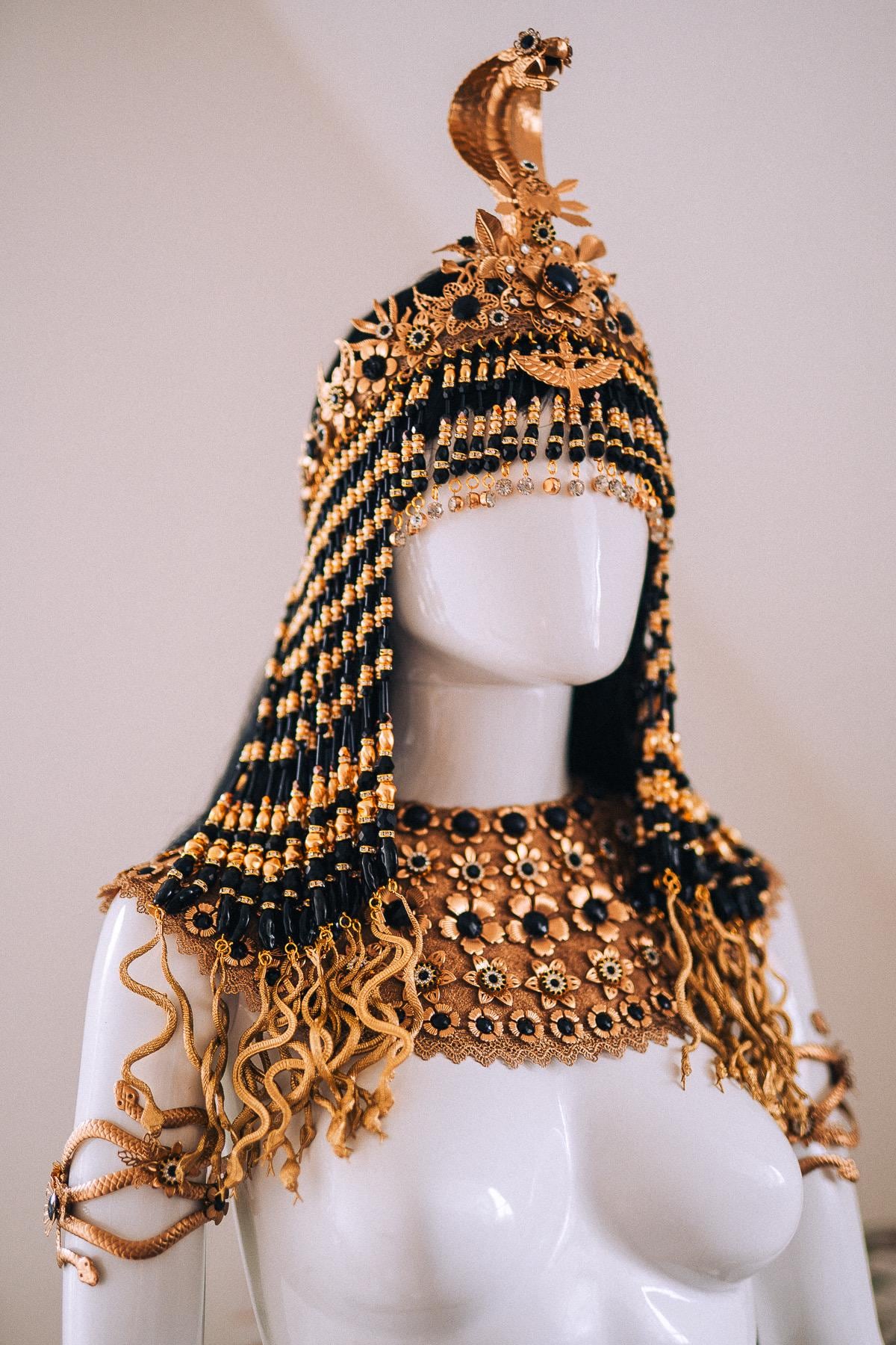 Cleopatra Black Pearl Solar Necklace Egyptian Goddess Collar