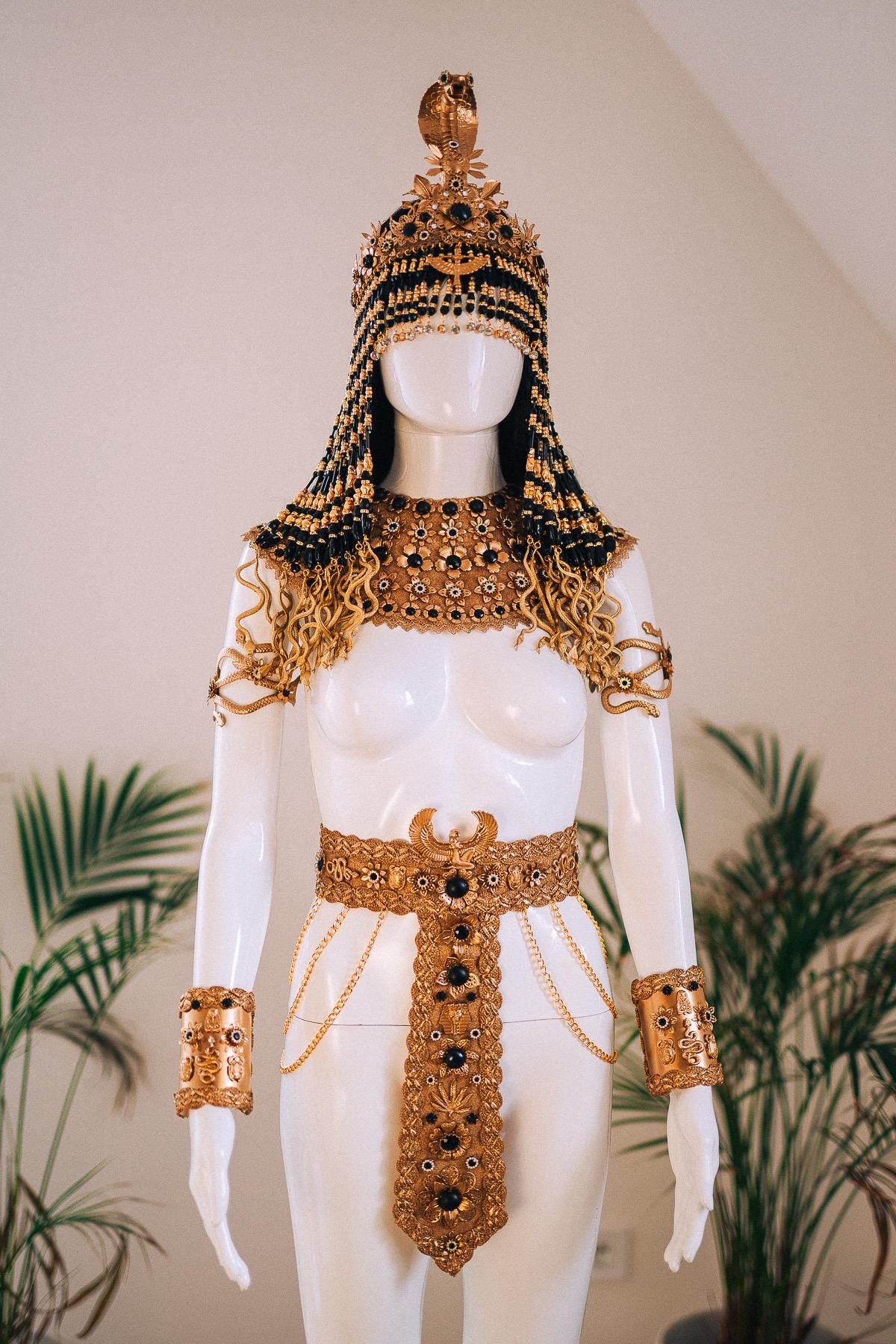 Cleopatra Black Pearl Solar Necklace Egyptian Goddess Collar