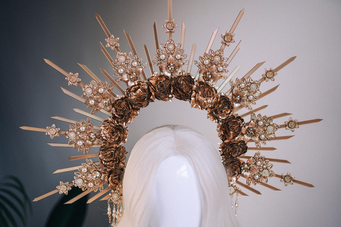 Golden Rose Halo Crown - Solar Goddess Headpiece