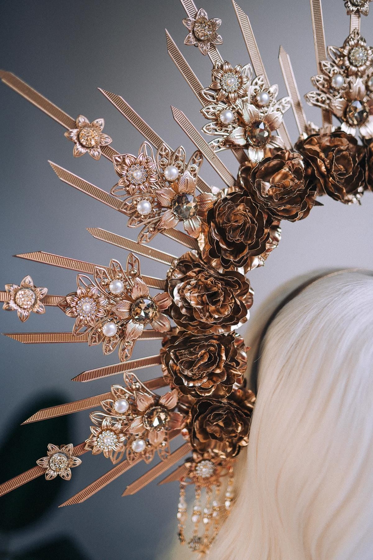 Golden Rose Halo Crown - Solar Goddess Headpiece