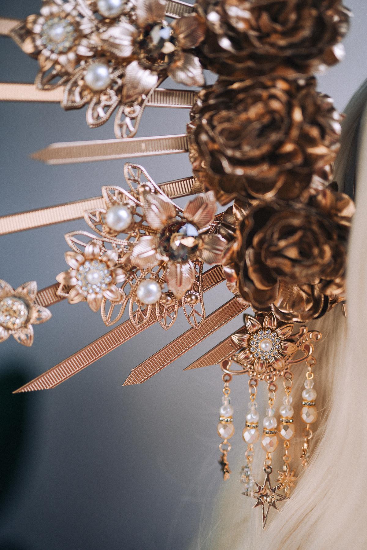 Golden Rose Halo Crown - Solar Goddess Headpiece