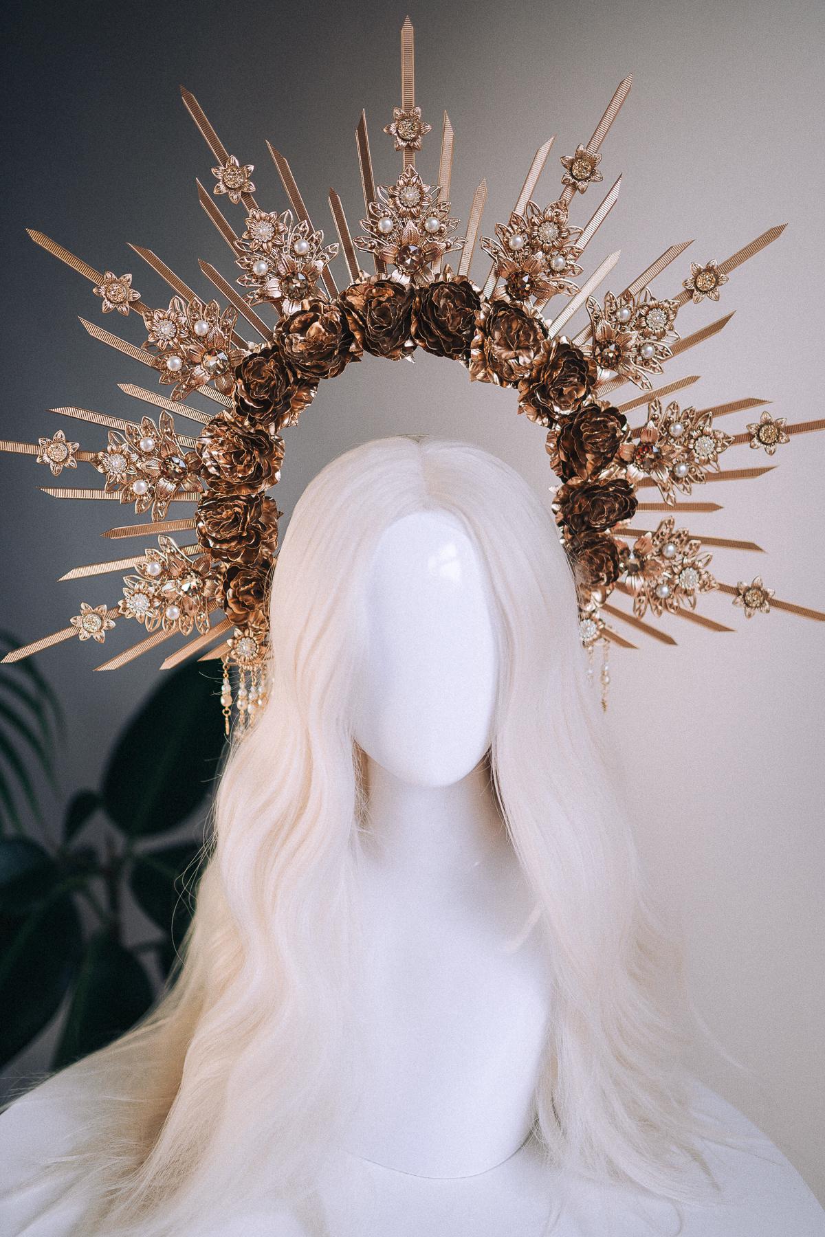 Golden Rose Halo Crown - Solar Goddess Headpiece