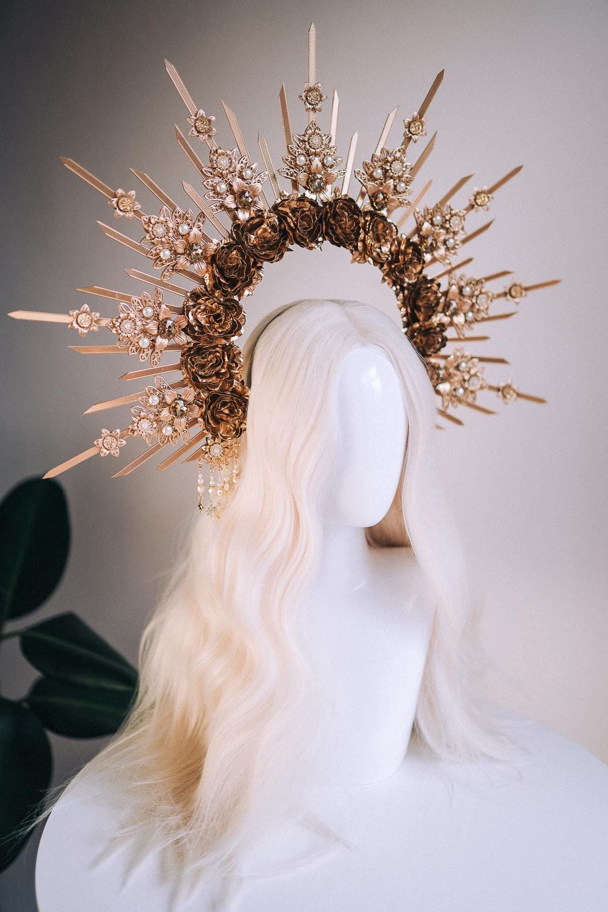 Golden Rose Halo Crown - Solar Goddess Headpiece
