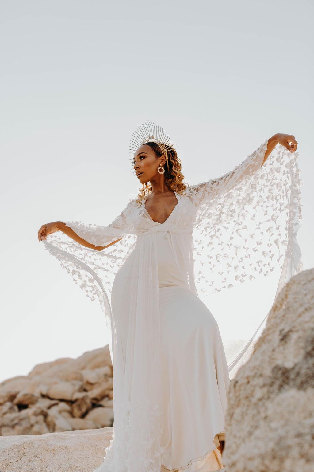 Golden Goddess Halo Crown Bridal Headpiece Celestial Wedding Crown