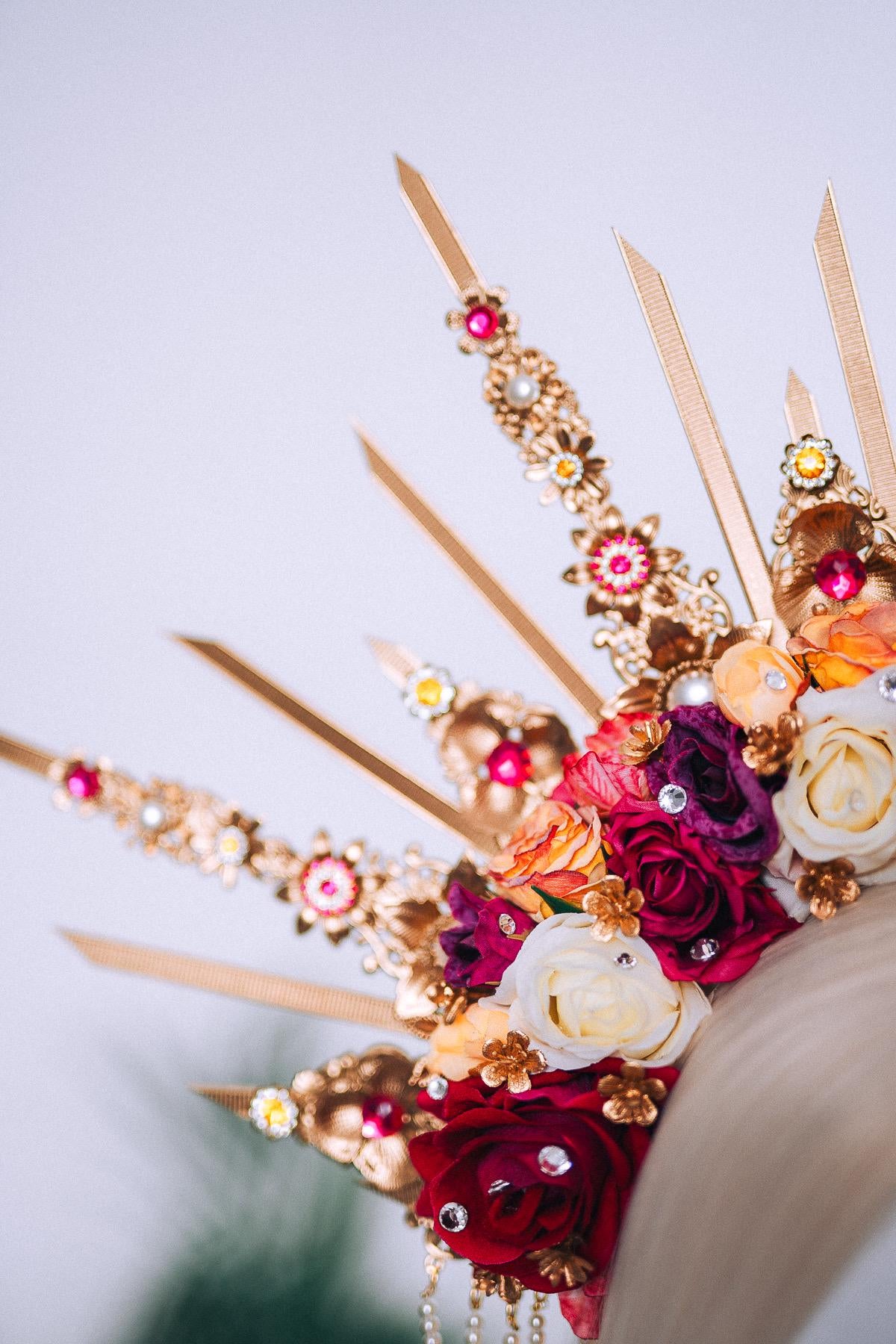 Floral Sunburst Halo Crown Goddess Set Headpiece