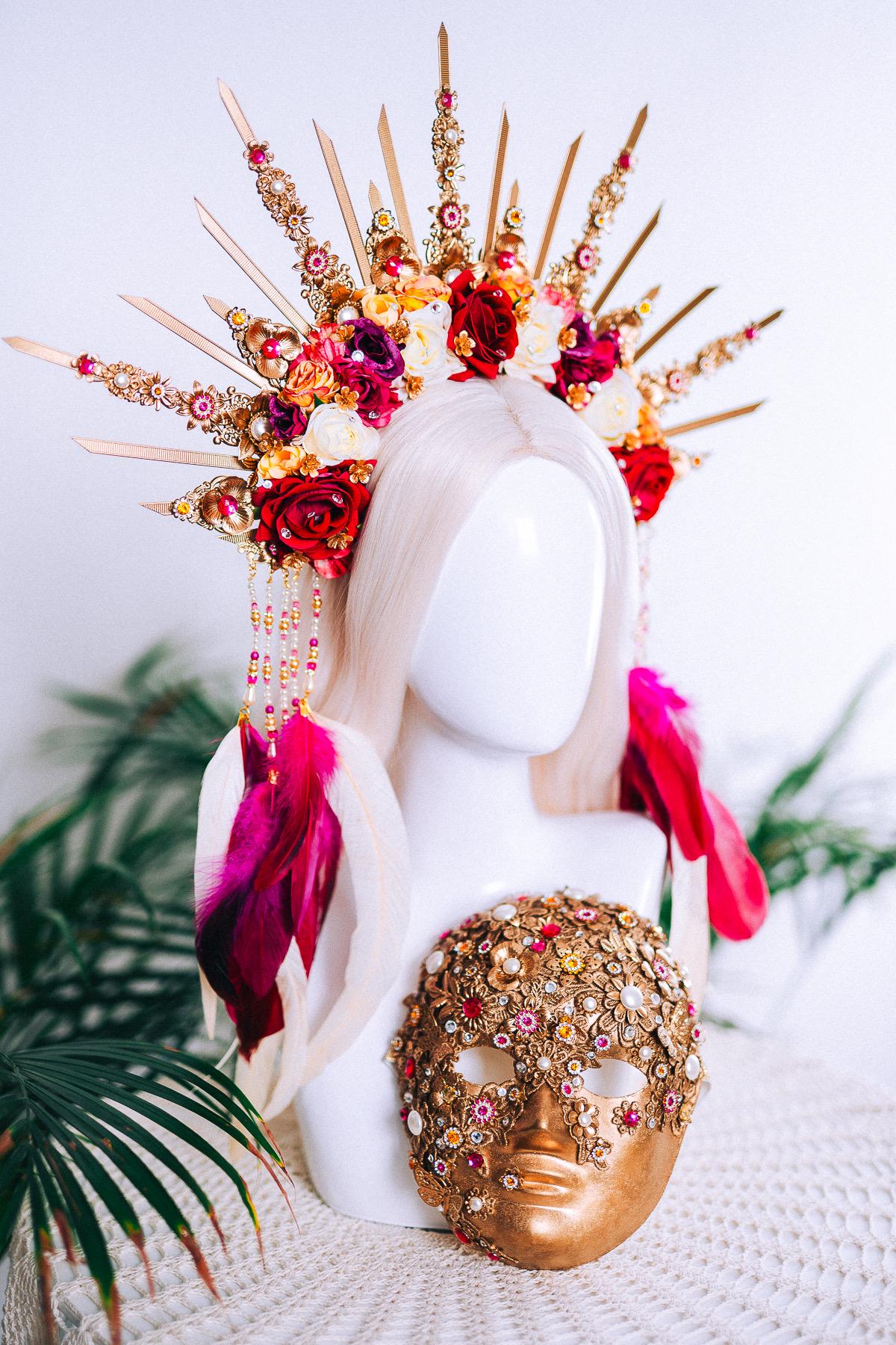 Floral Sunburst Halo Crown Goddess Set Headpiece