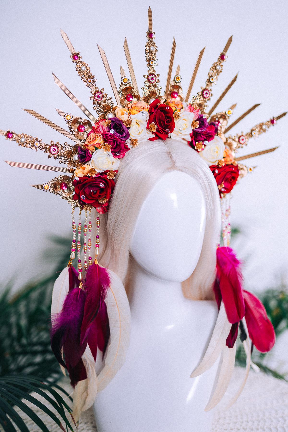 Floral Sunburst Halo Crown Goddess Set Headpiece