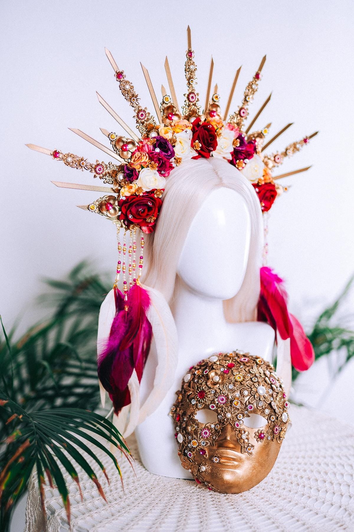 Floral Sunburst Halo Crown Goddess Set Headpiece