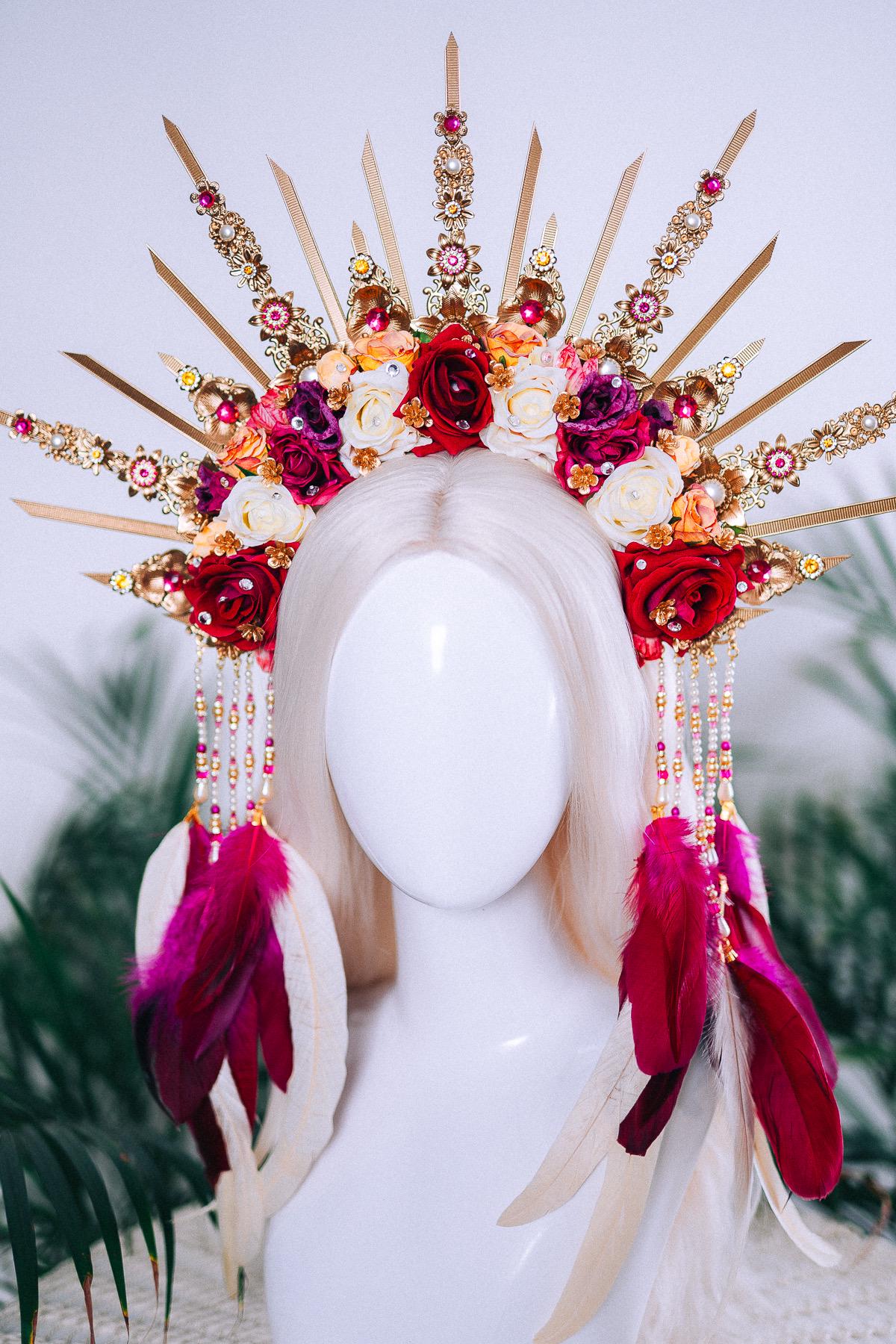 Floral Sunburst Halo Crown Goddess Set Headpiece