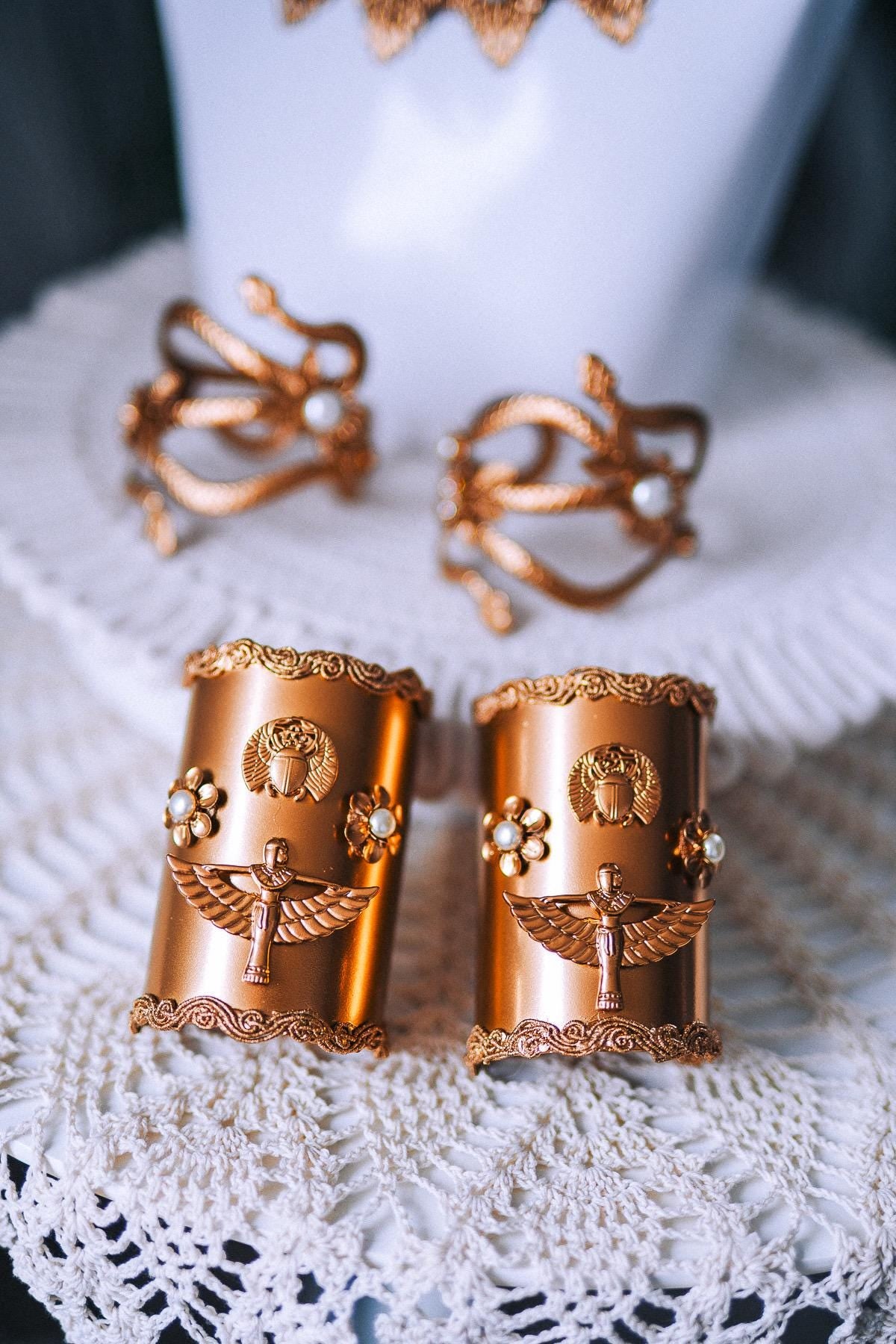 Cleopatra Royal Wrist Cuffs Gold Egyptian Goddess Jewelry