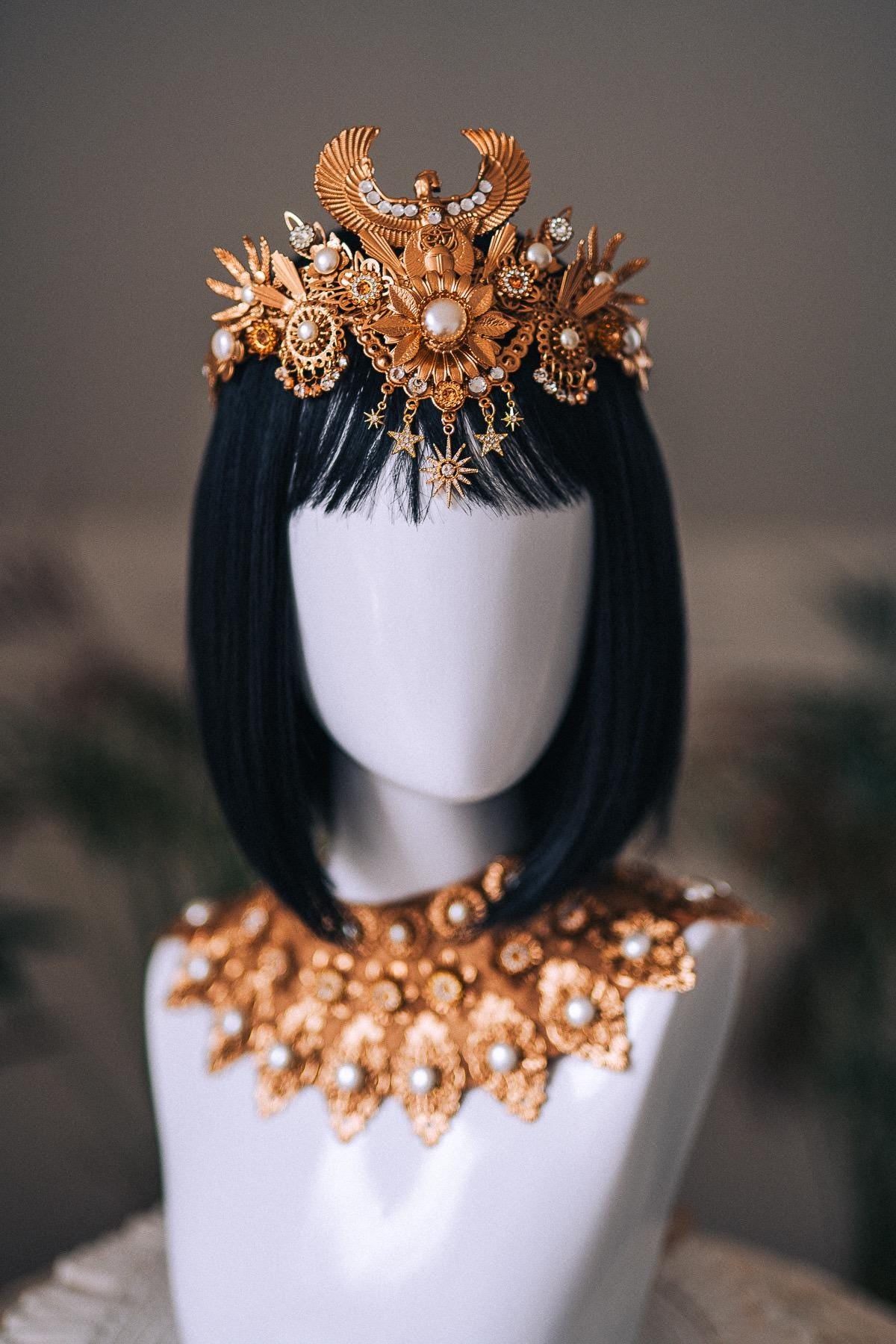 Royal Cleopatra Serpent Crown Gold Egyptian Goddess Headpiece Pearl Snake Tiara Festival Costume Accessory