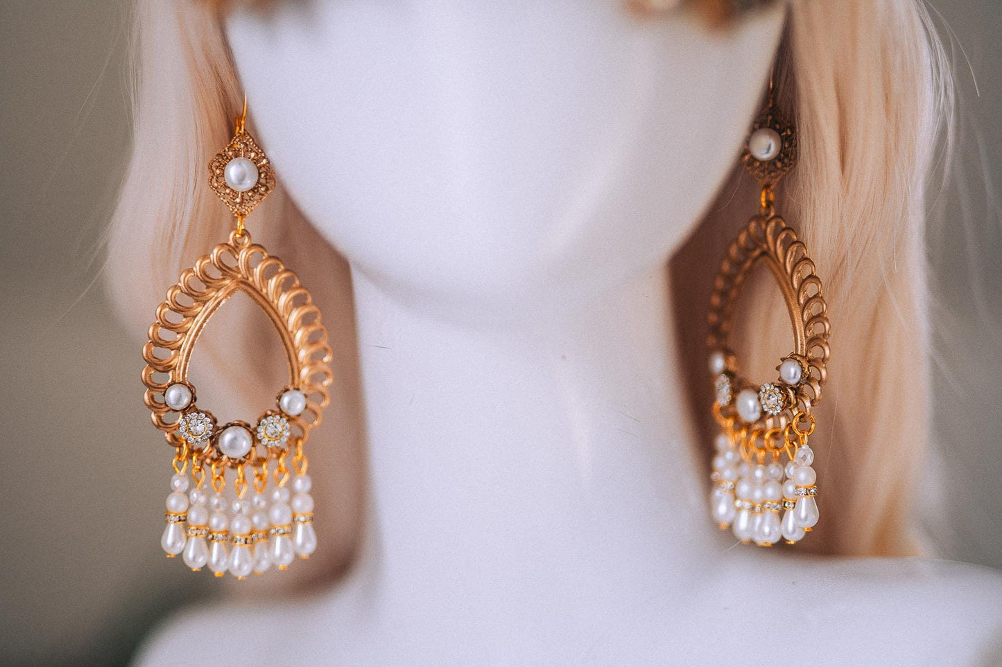 Golden Floral Pearl Goddess Earrings