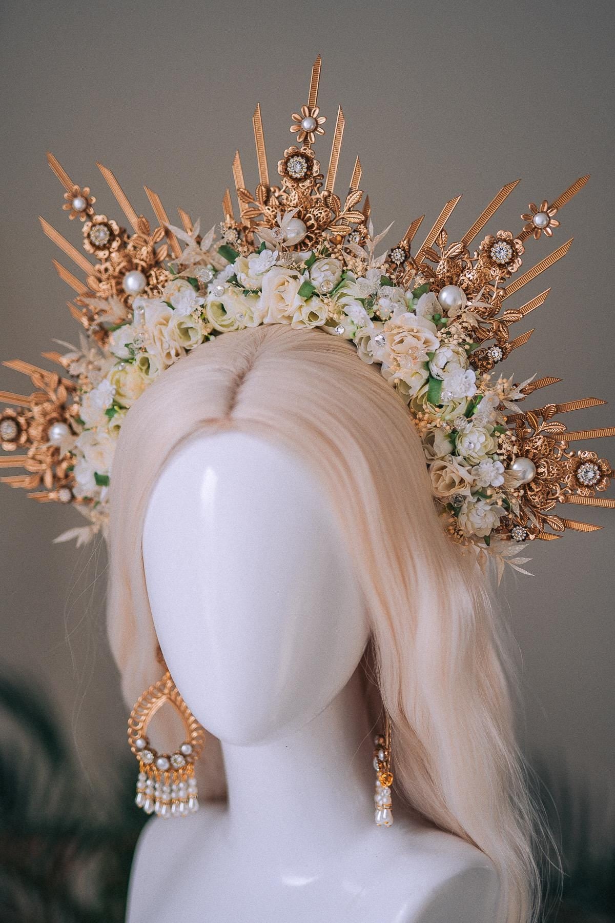 Golden Floral Pearl Goddess Earrings