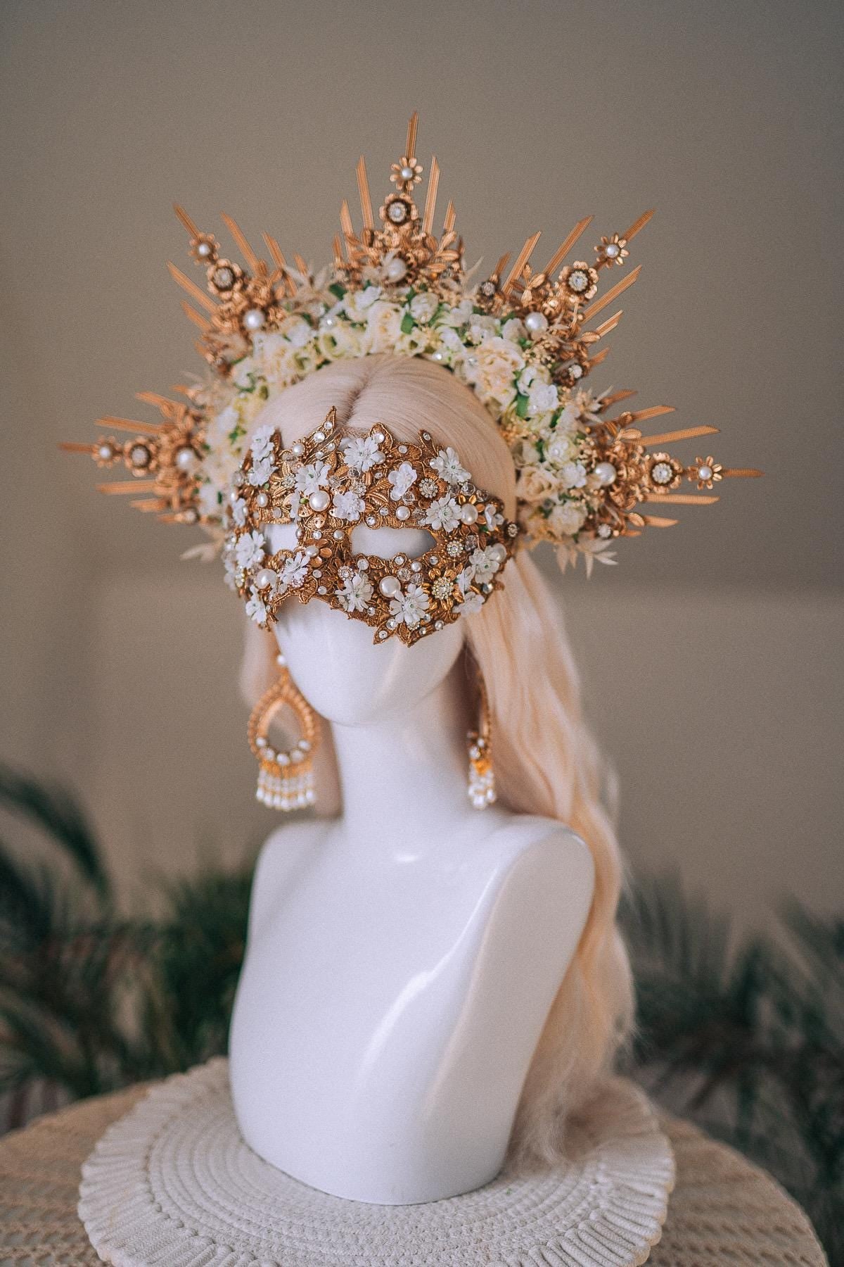 Golden Floral Pearl Goddess Earrings