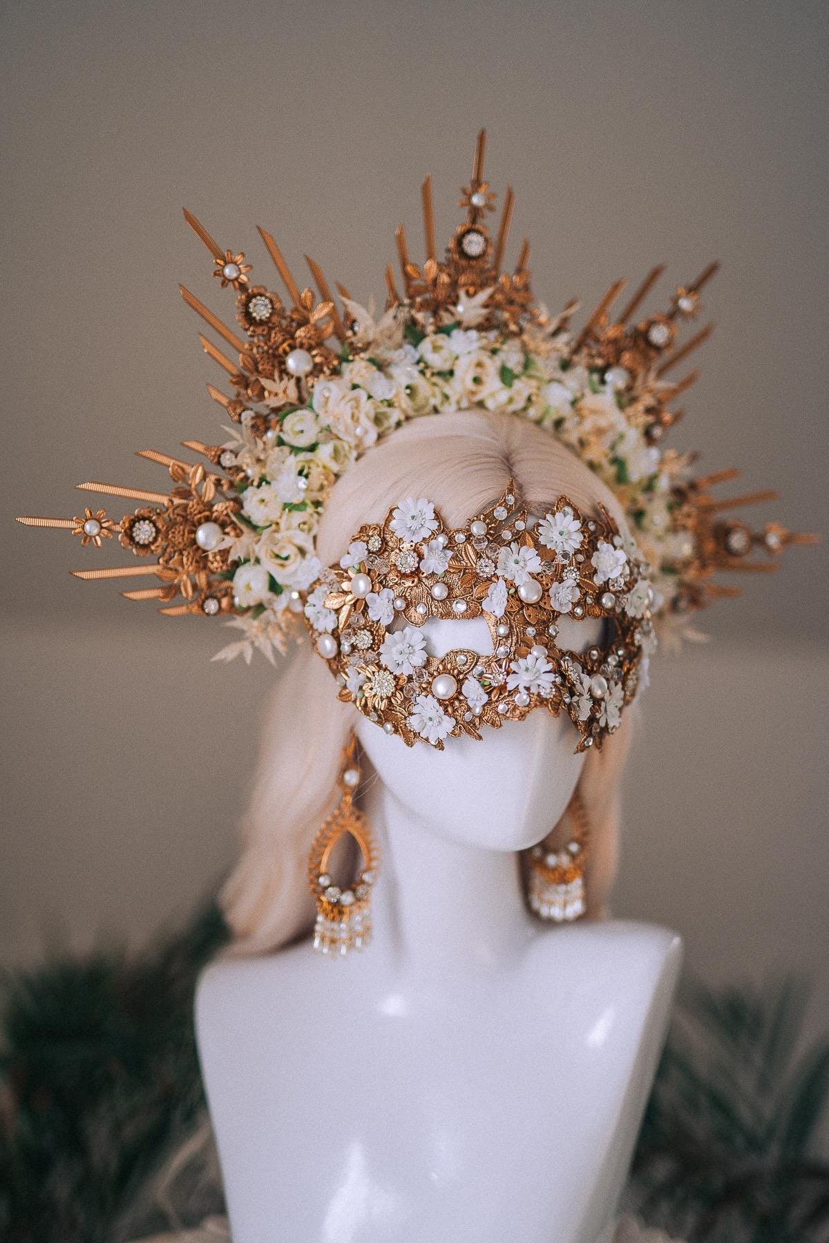 Golden Floral Pearl Goddess Earrings