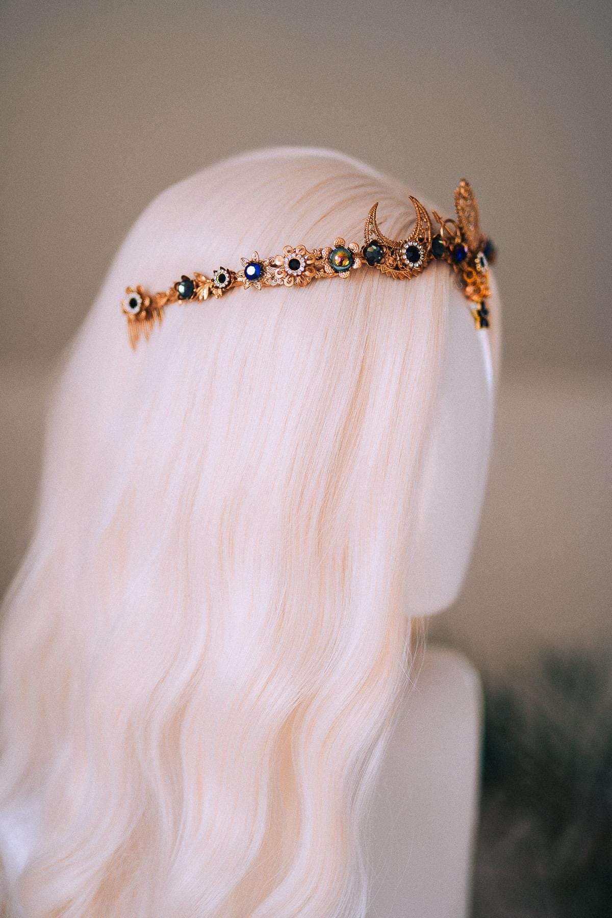 Sagittarius Zodiac Halo Crown Gold Celestial Astrology Goddess Headpiece